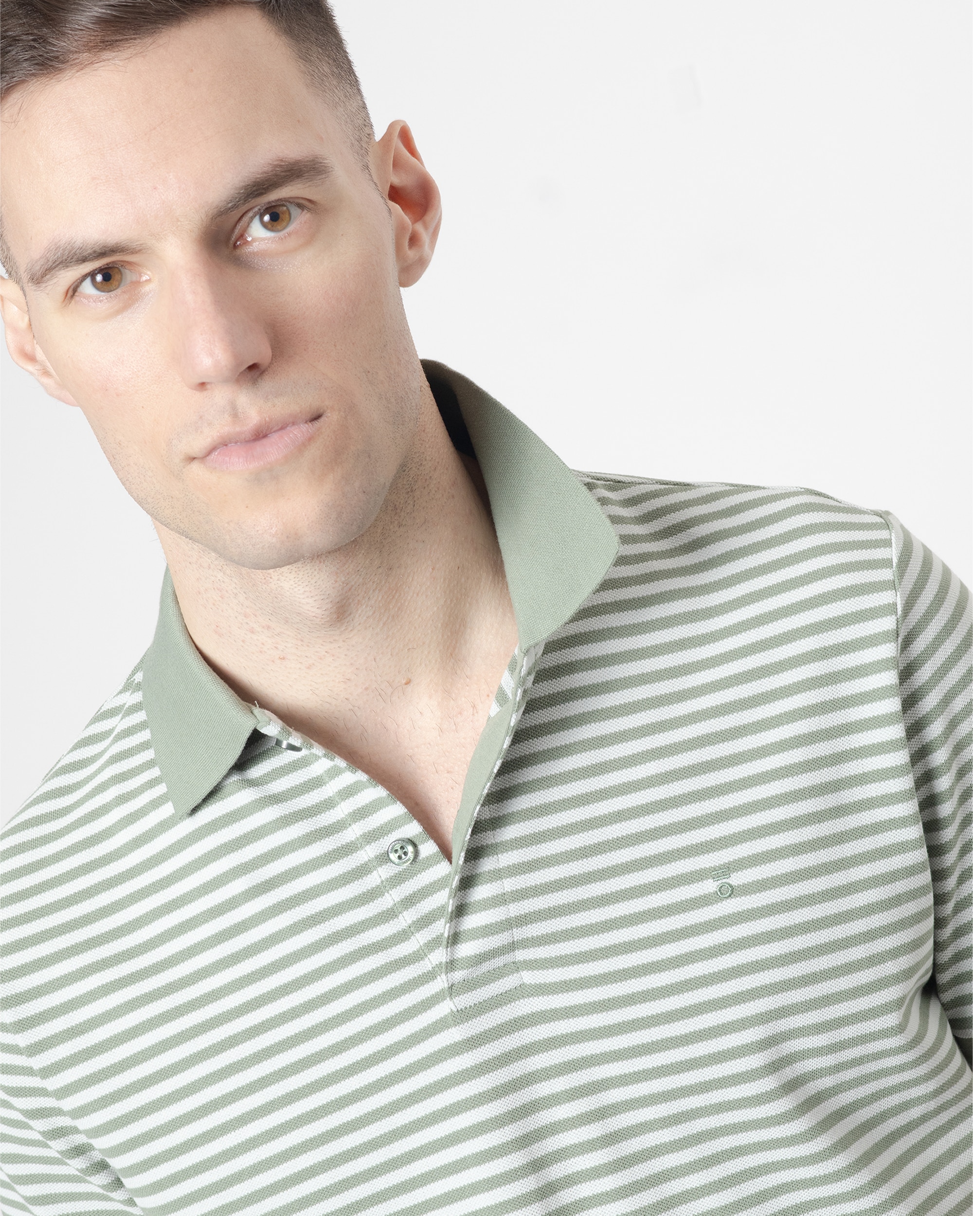 Polo Às Riscas em Piqué de Algodão Slim Fit Verde Verde-3