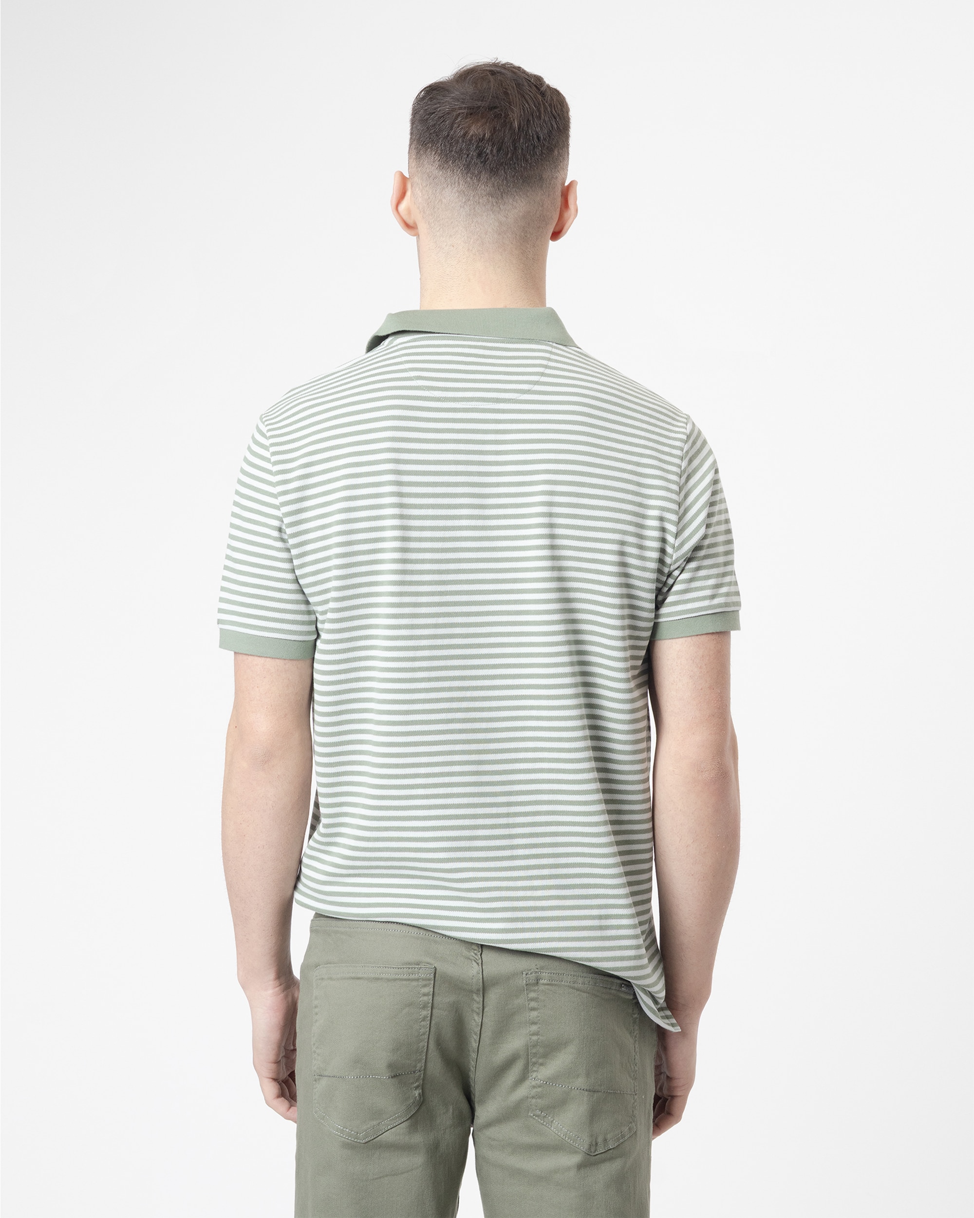 Polo Às Riscas em Piqué de Algodão Slim Fit Verde Verde-4