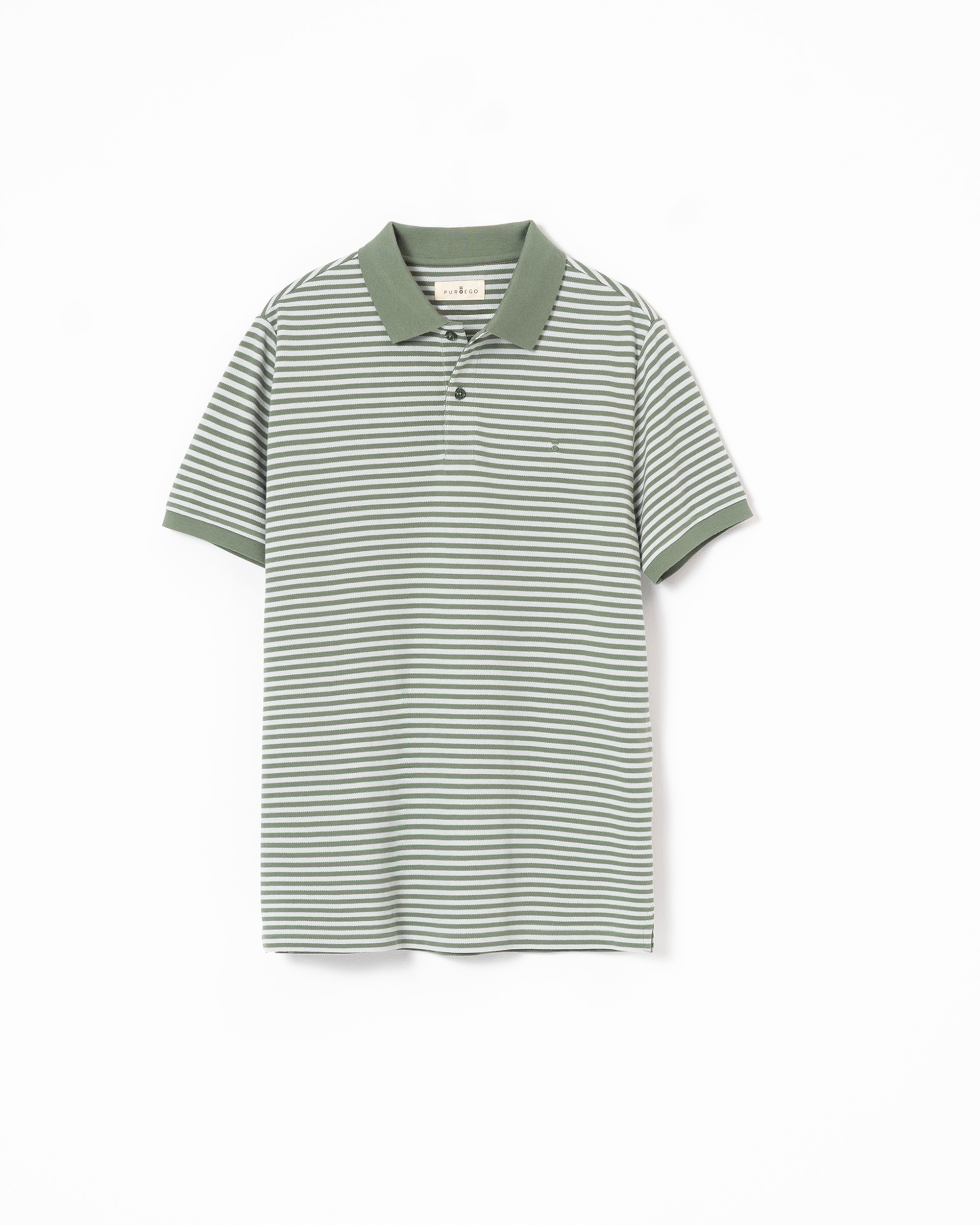 Polo Às Riscas em Piqué de Algodão Slim Fit Verde Verde-5