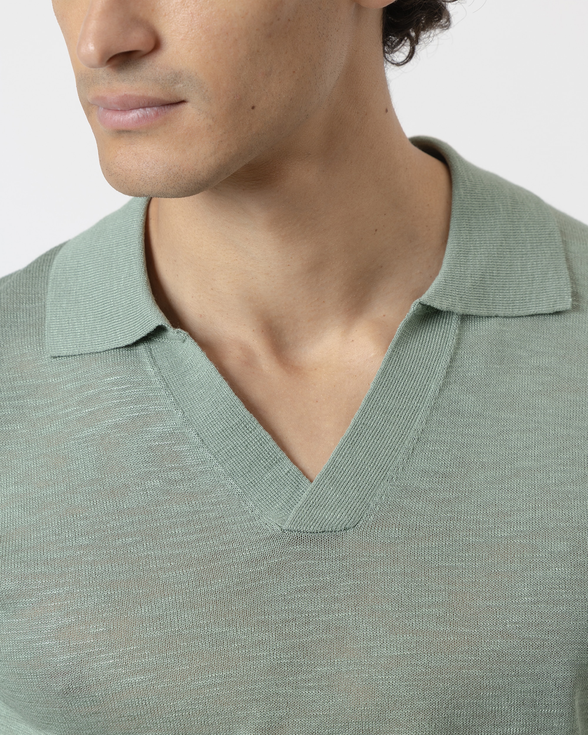 Polo de Malha Camisola de Manga Curta Verde Água-3