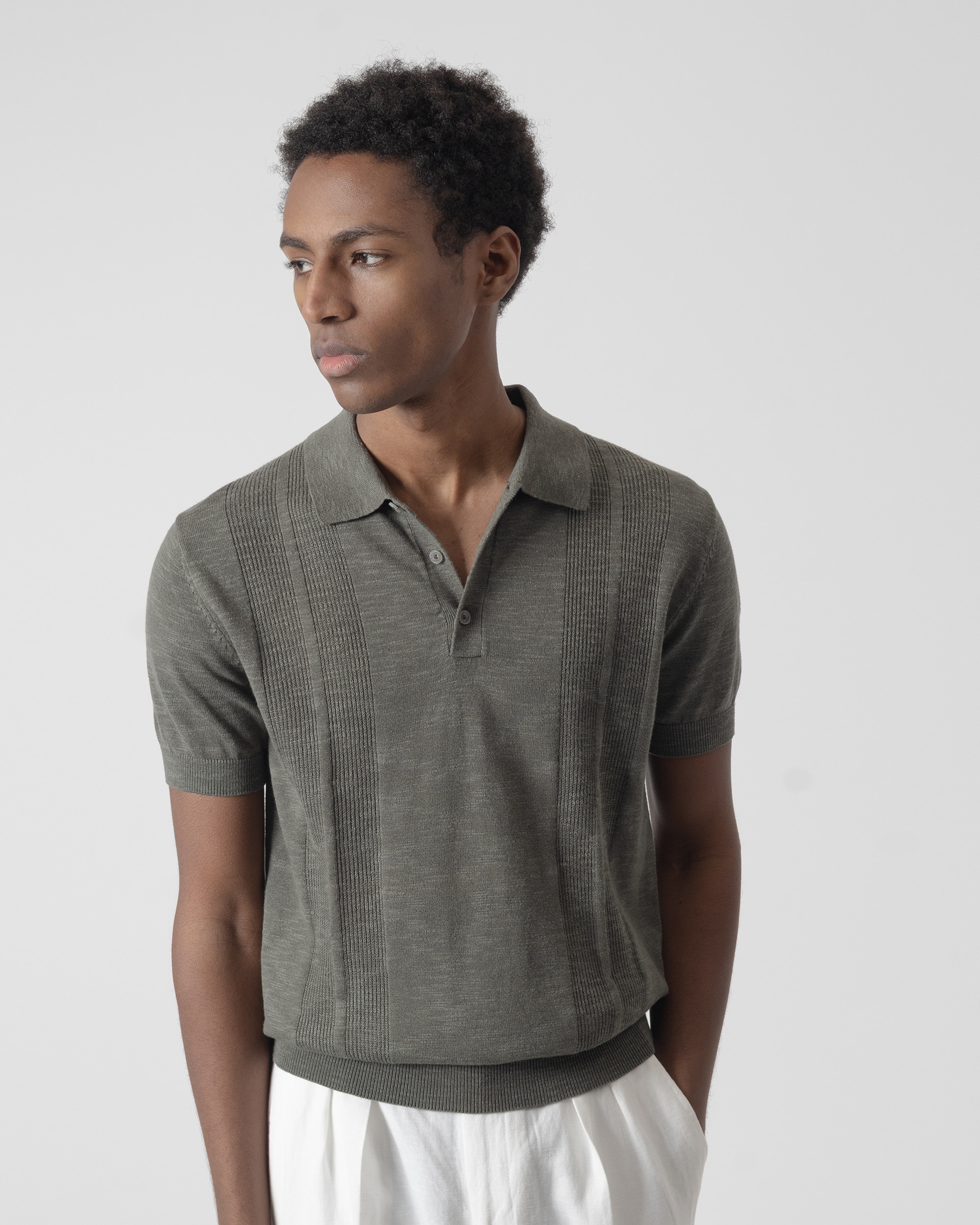 Polo de Malha Jacquard de Manga Curta Caqui-2