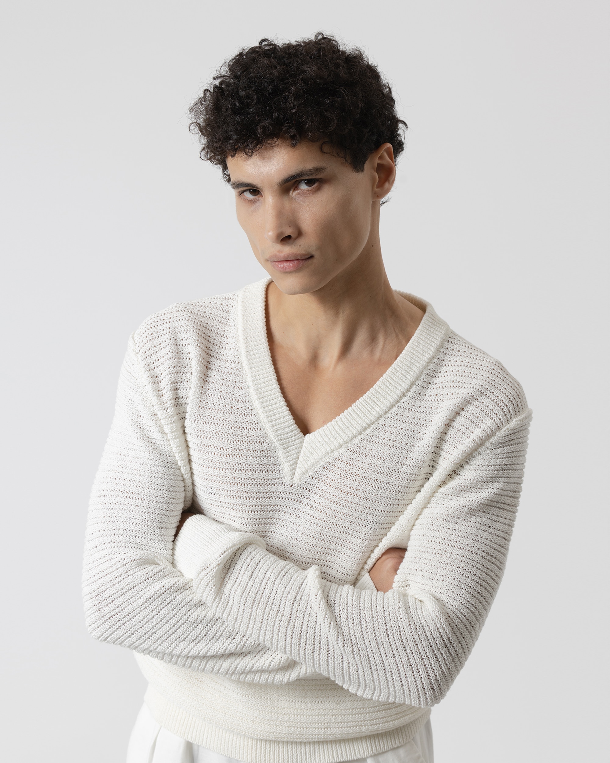 Camisola Jacquard em Branco Branco-marfim-2