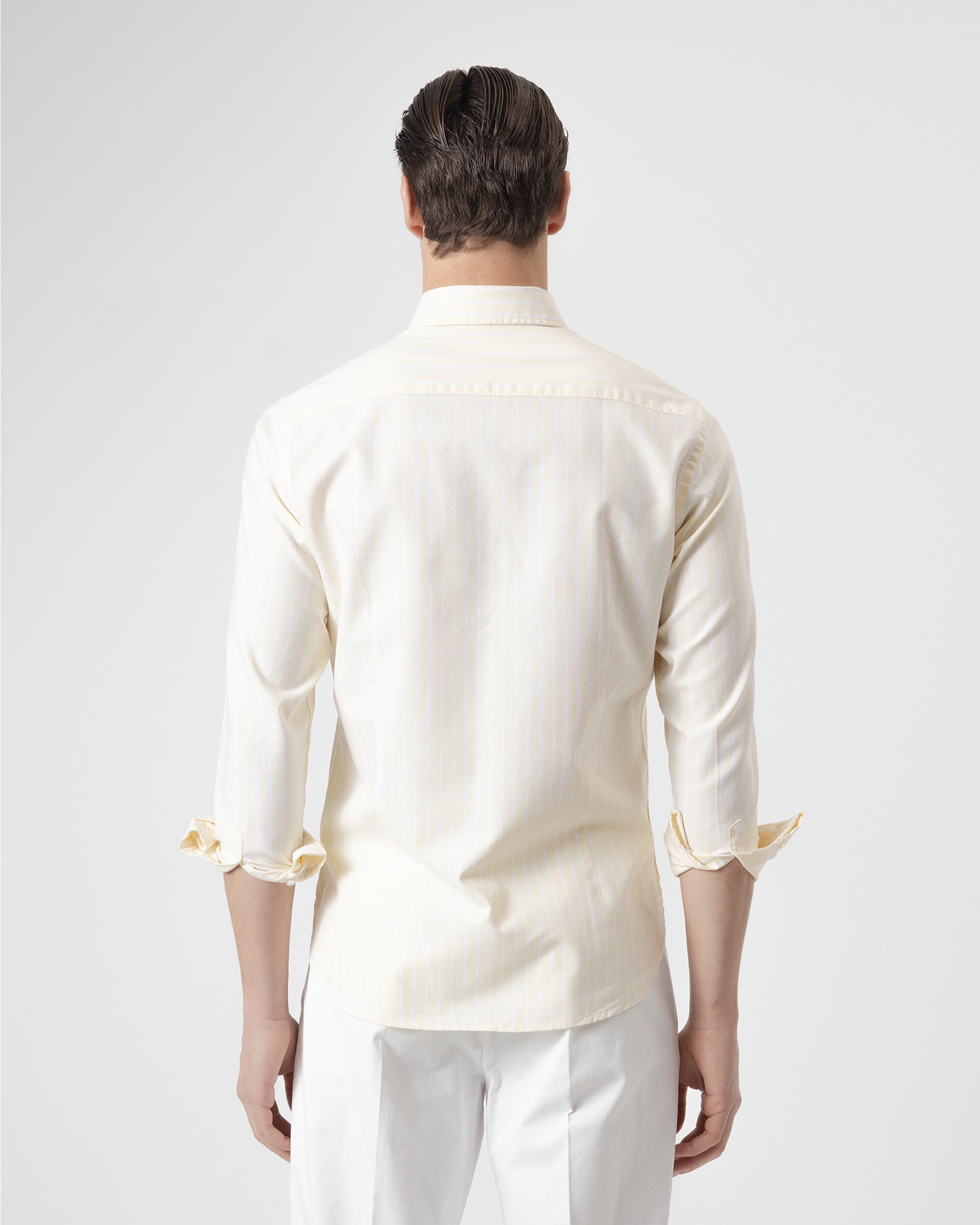 Camisa Às Riscas em Algodão Casual Slim Fit Amarela Amarelo-4