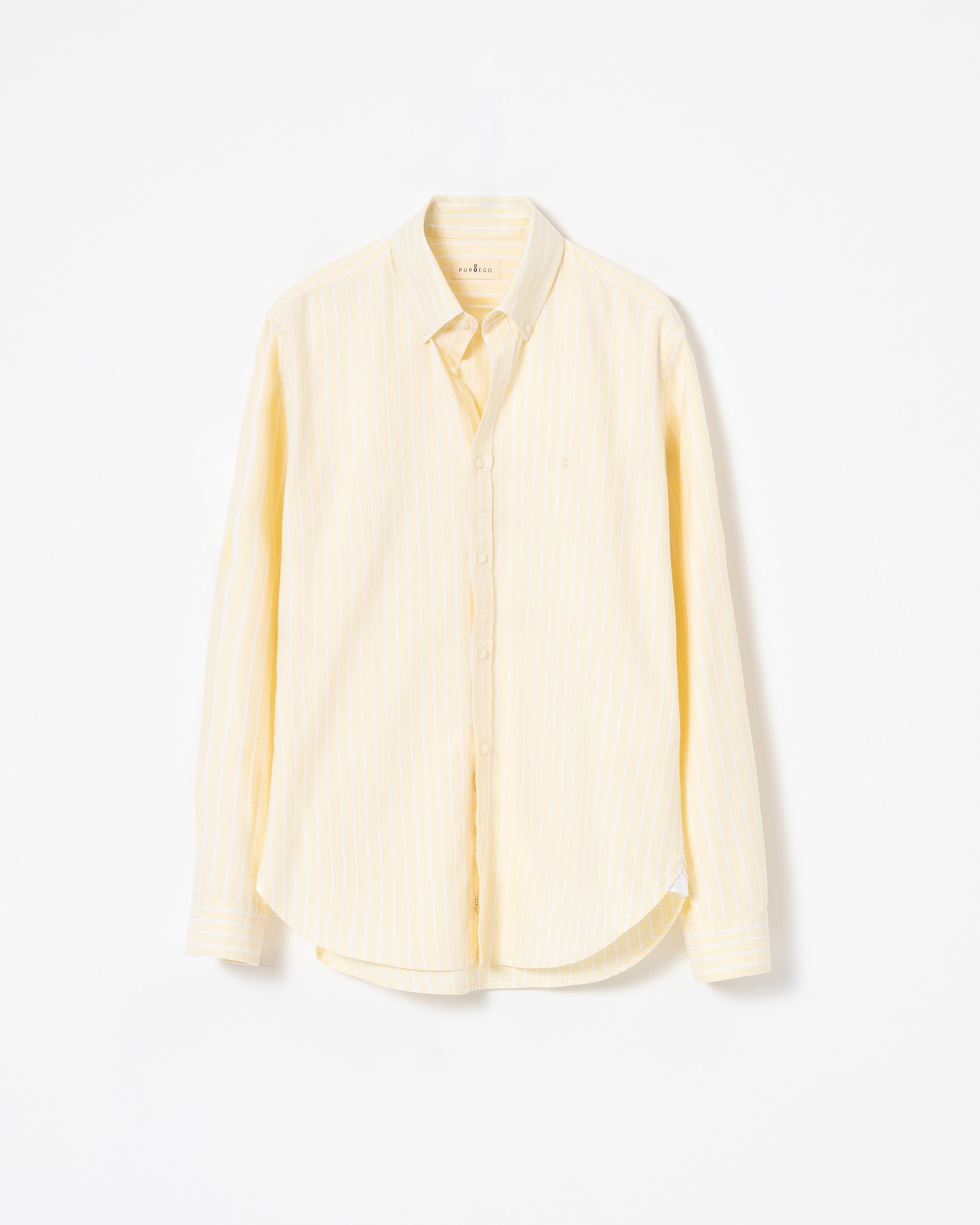 Camisa Às Riscas em Algodão Casual Slim Fit Amarela Amarelo-5