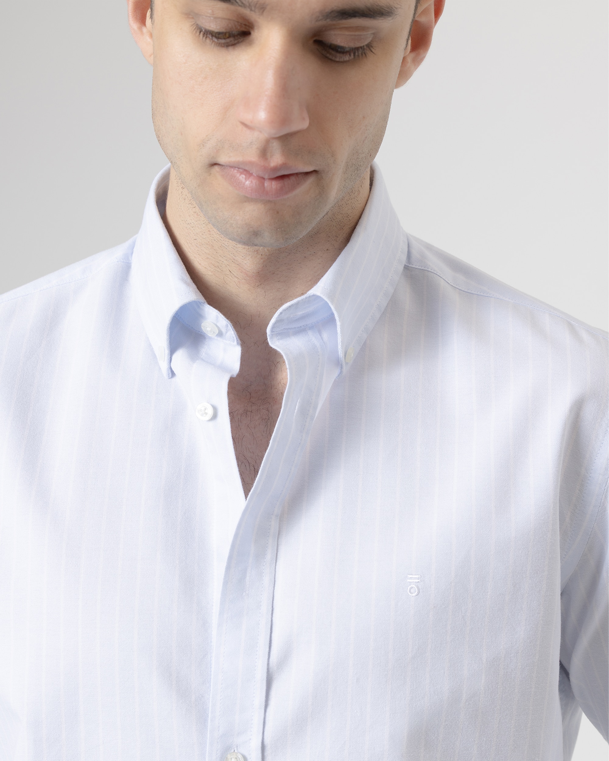 Camisa Às Riscas em Algodão Casual Slim Fit em Azul Celeste Azul-celeste-3