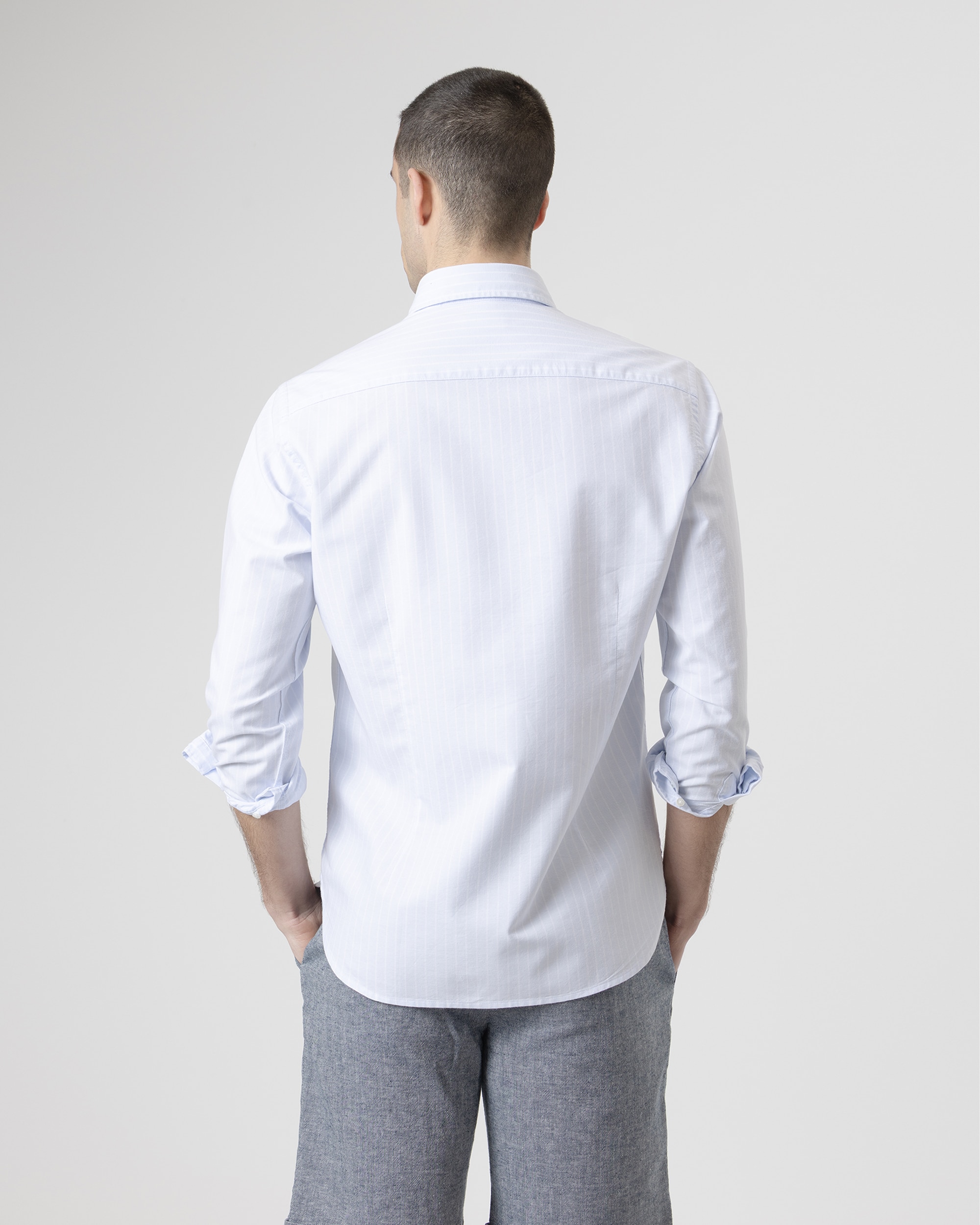 Camisa Às Riscas em Algodão Casual Slim Fit em Azul Celeste Azul-celeste-4