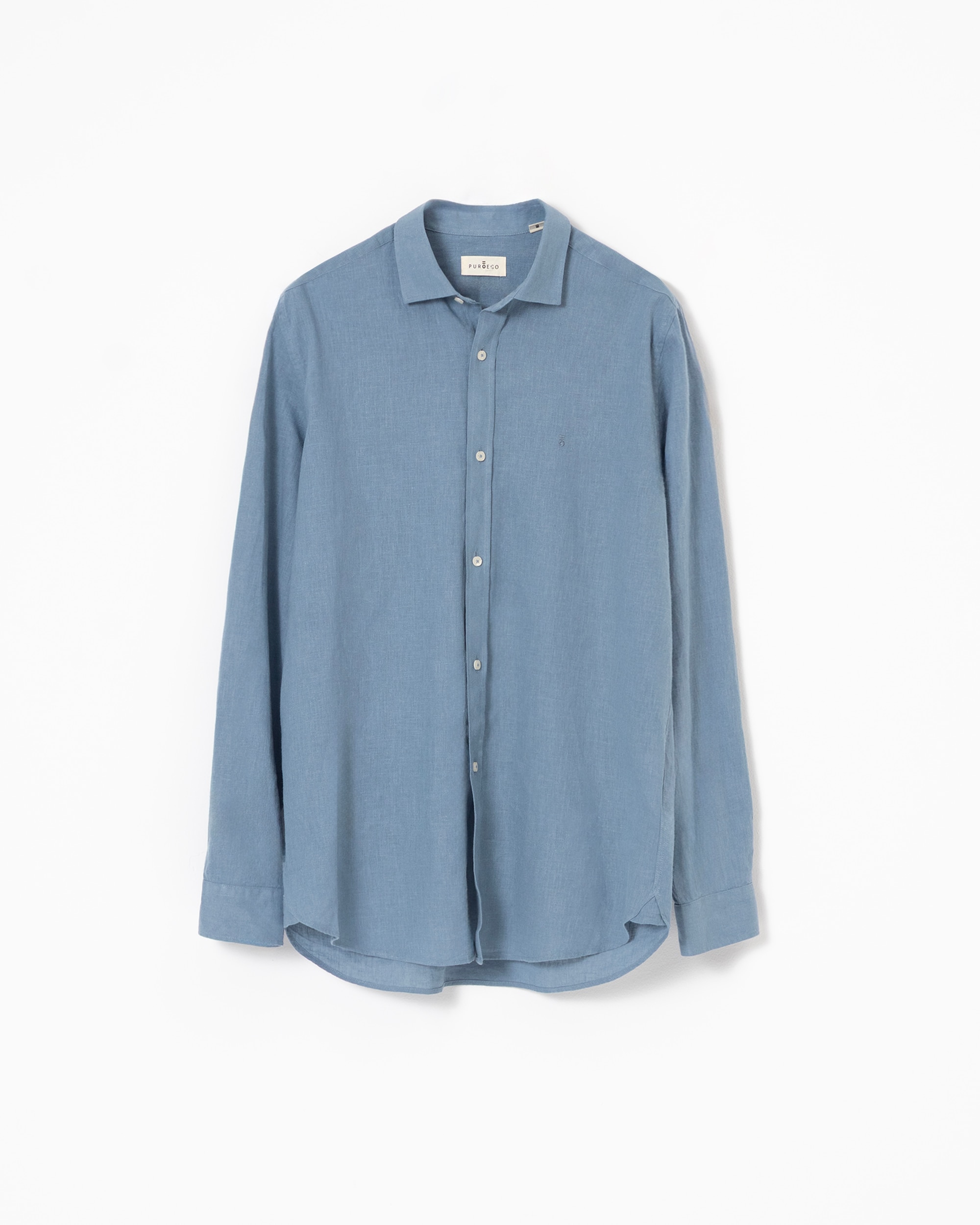 Camisa Lisa em Linho Algodão Azul-porcelana-5