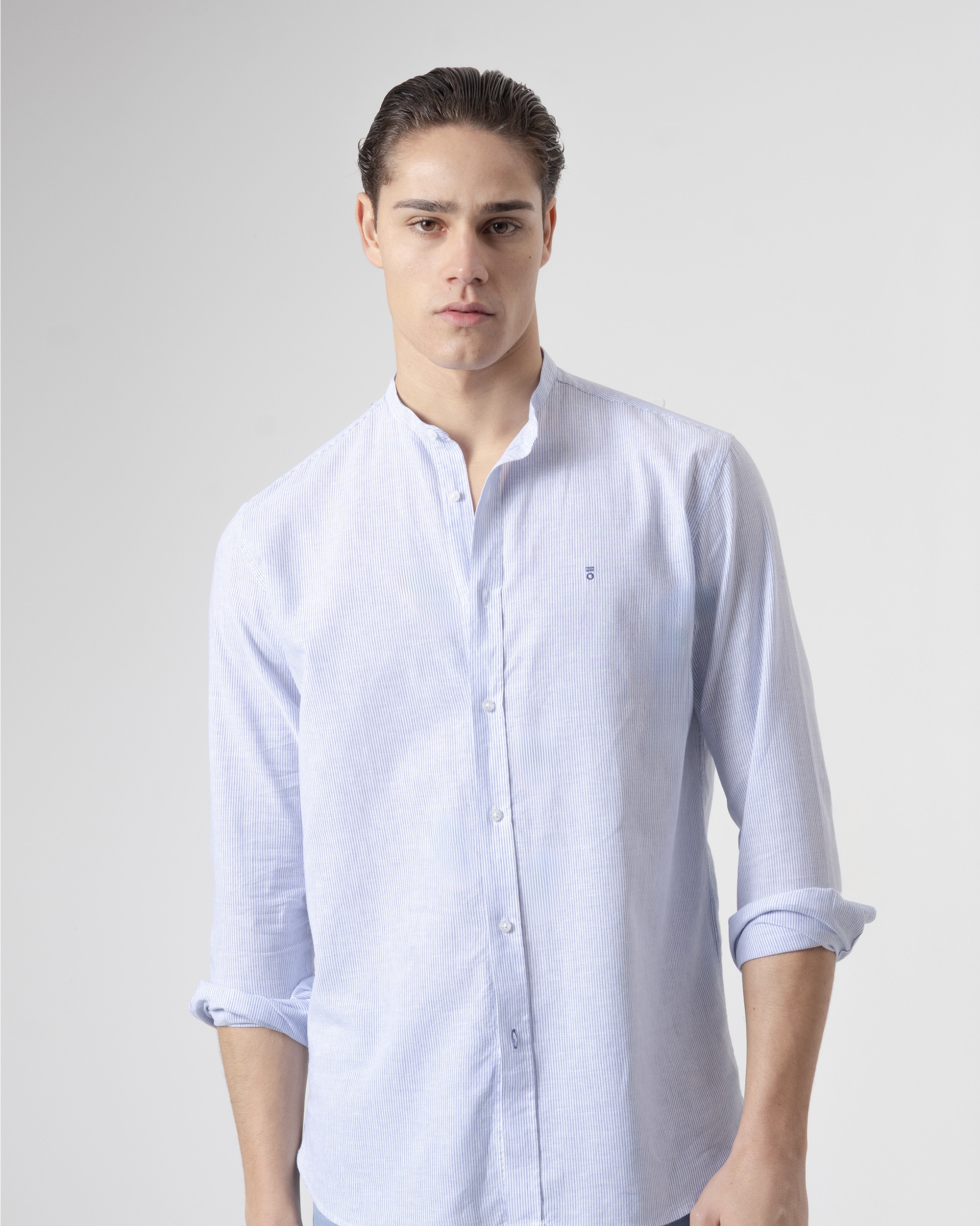 Camisa Mil Riscas de Gola À Padre Azul Azul-2