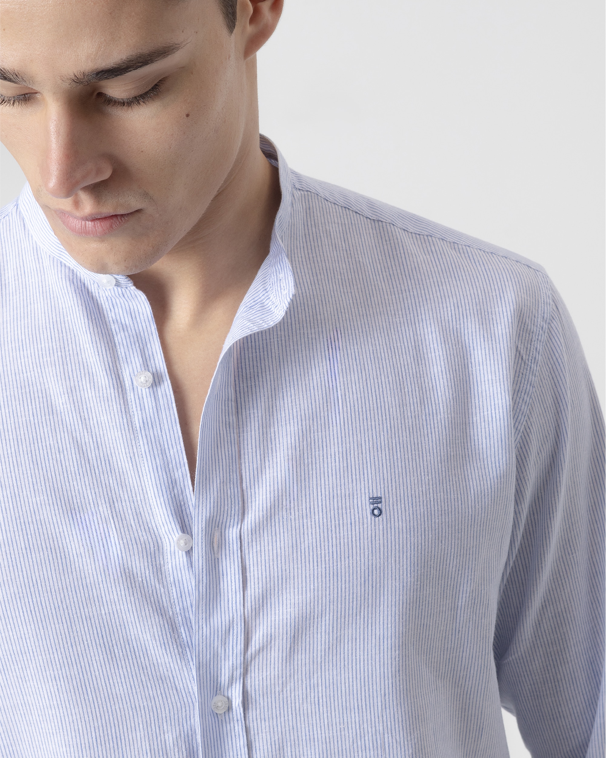 Camisa Mil Riscas de Gola À Padre Azul Azul-3