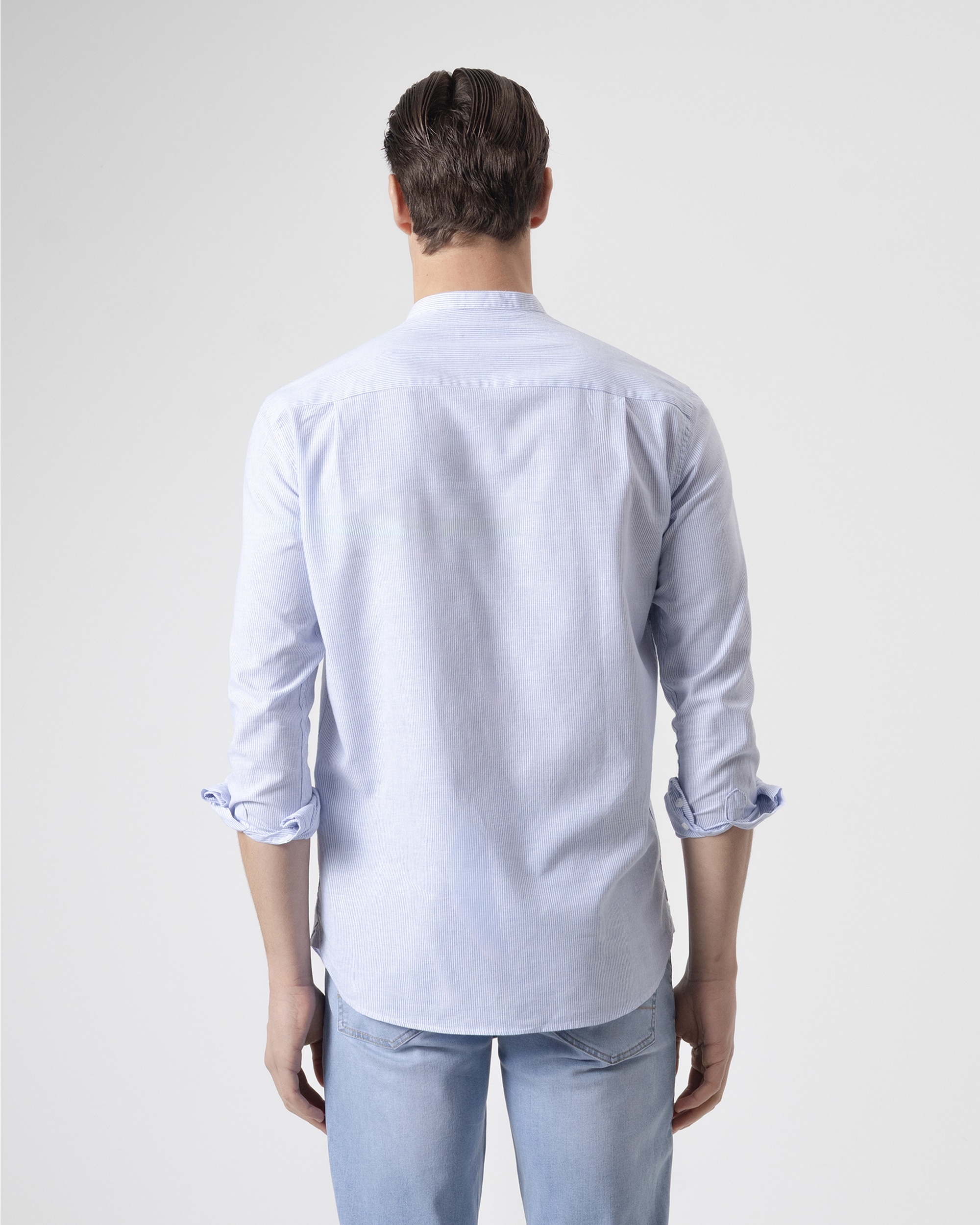 Camisa Mil Riscas de Gola À Padre Azul Azul-4