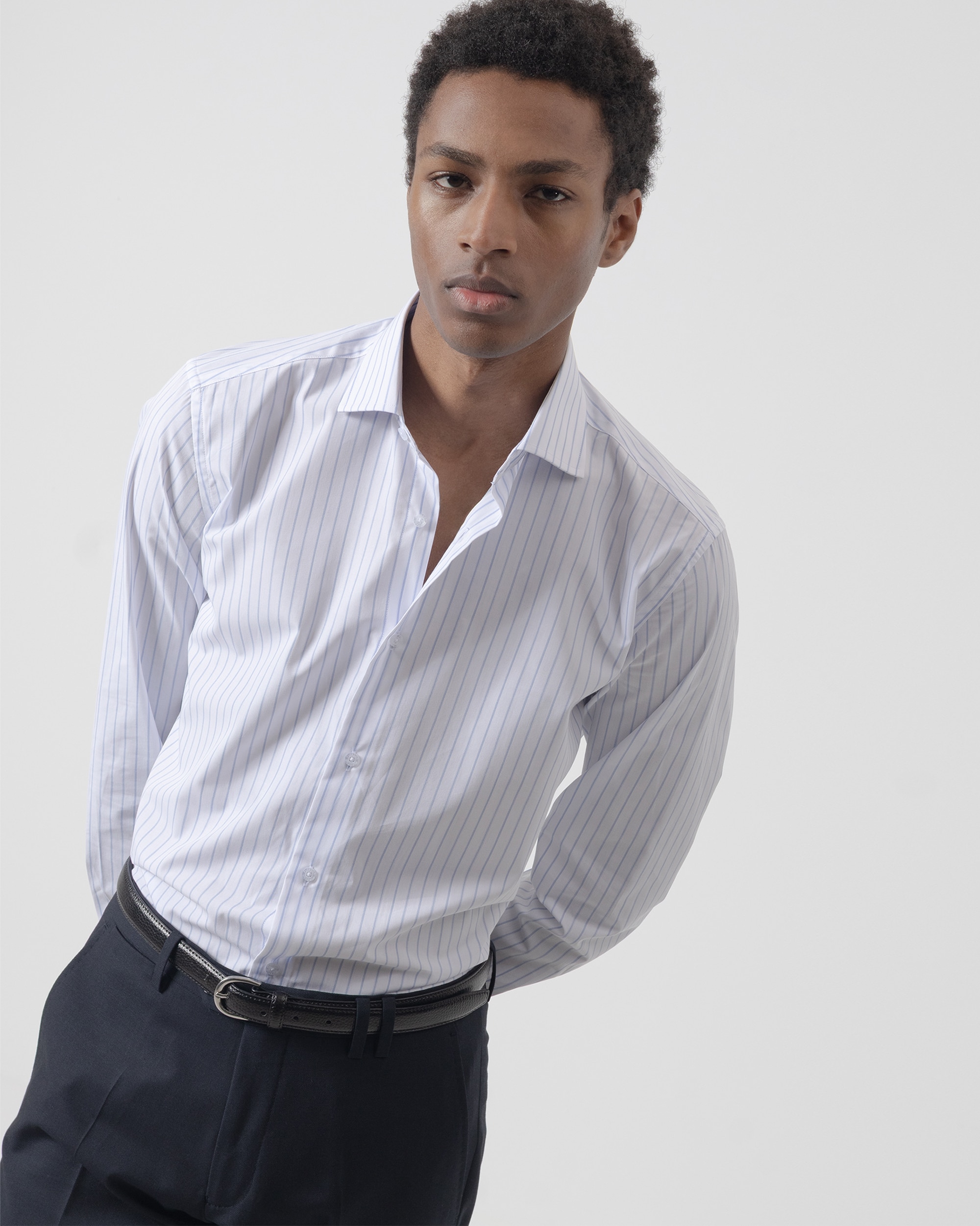 Camisa Formal Às Riscas Regular Fit Azul Celeste Azul-celeste-2