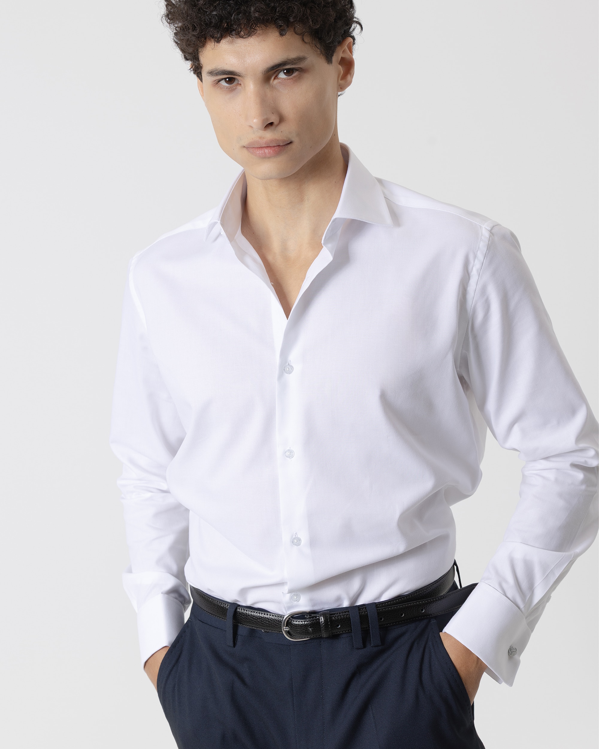Camisa Formal com Punho para Botões de Punho Regular Fit Branca Branco-2