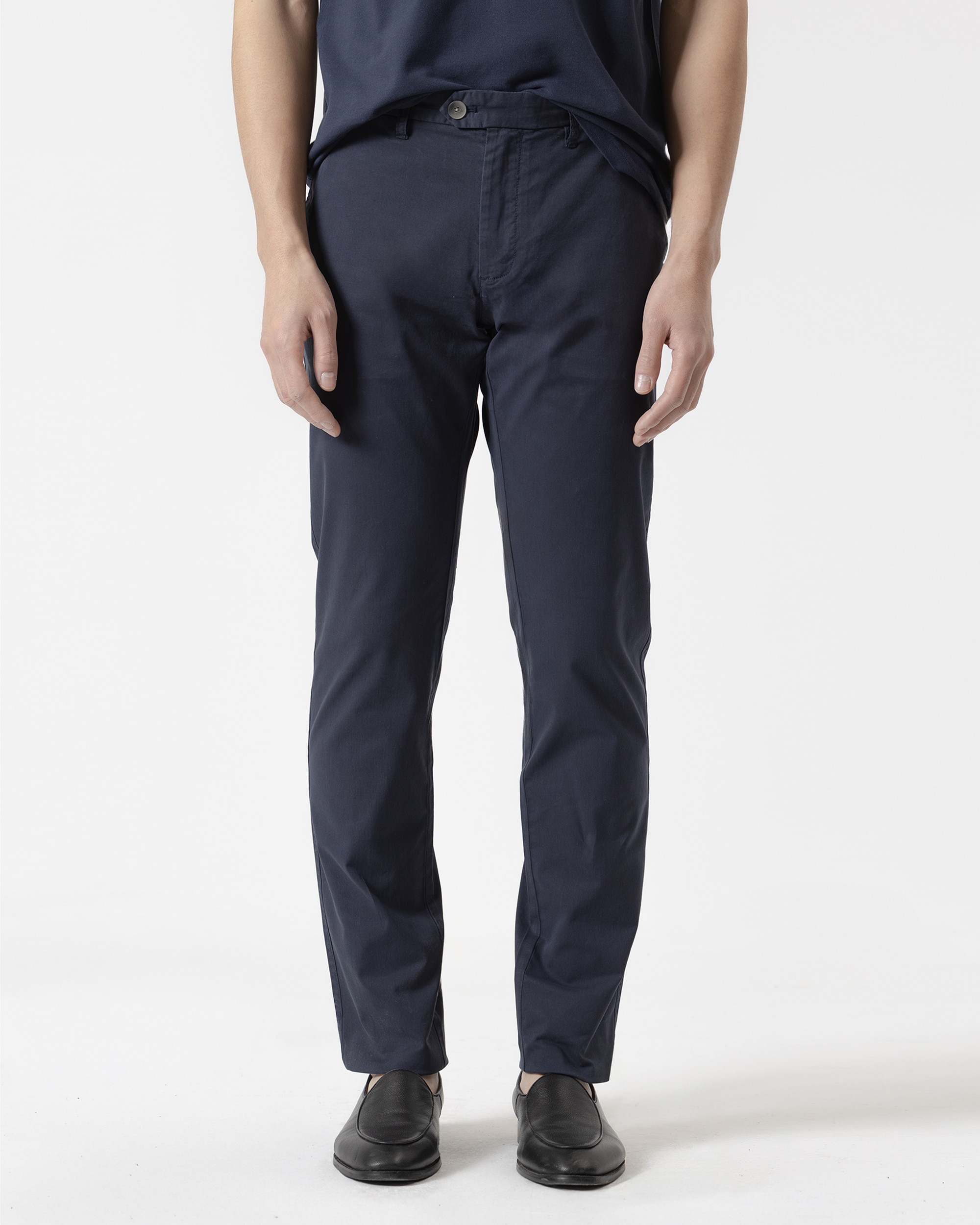 Calças Chino Twill Algodão Slim Fit Azul-escuro-2