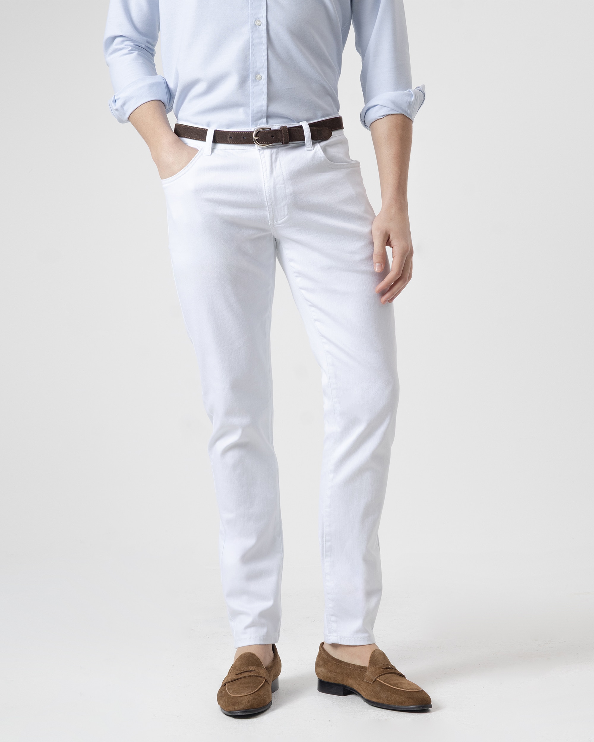 Calças Cinco Bolsos Algodão Slim Fit Branco-2