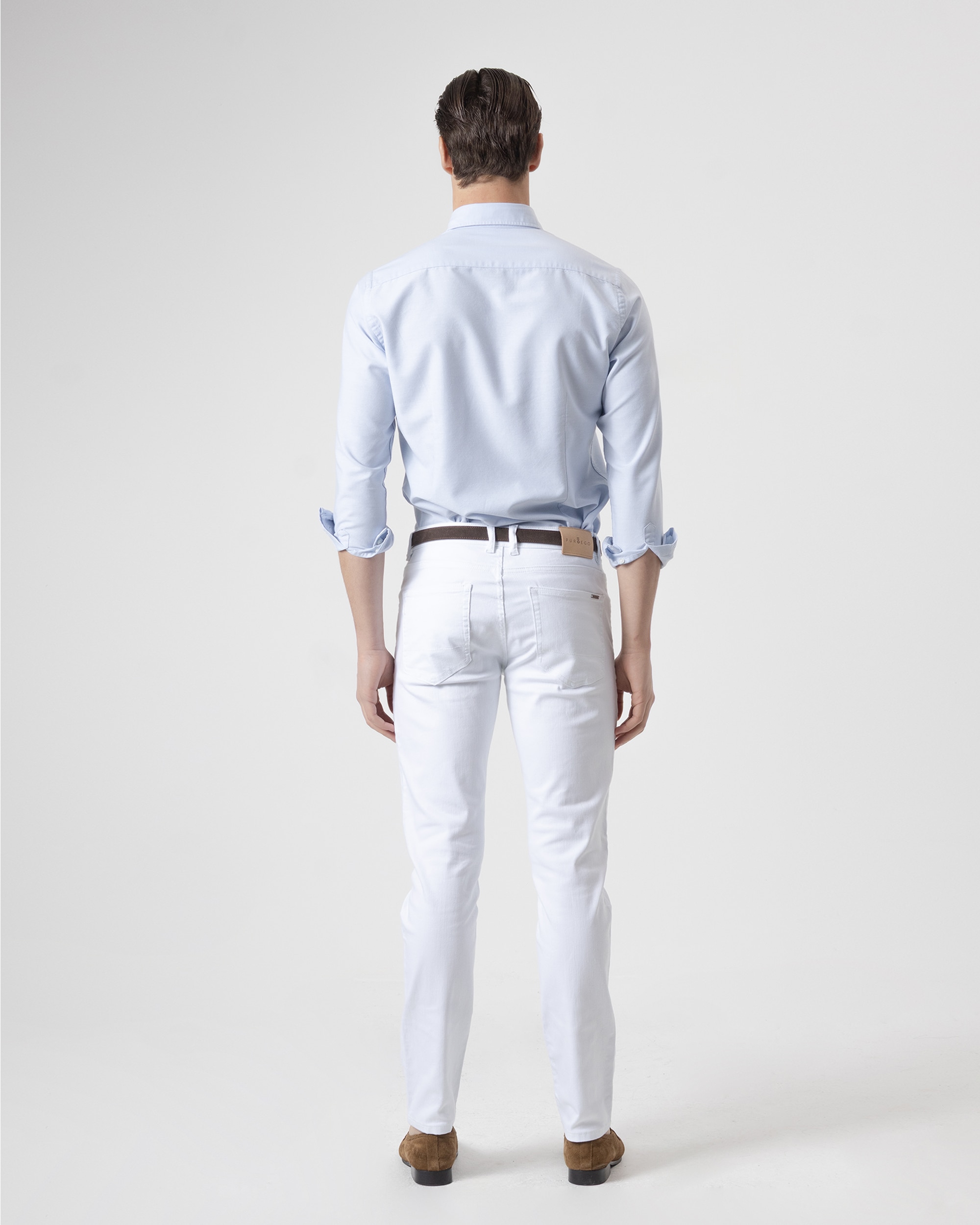 Calças Cinco Bolsos Algodão Slim Fit Branco-4