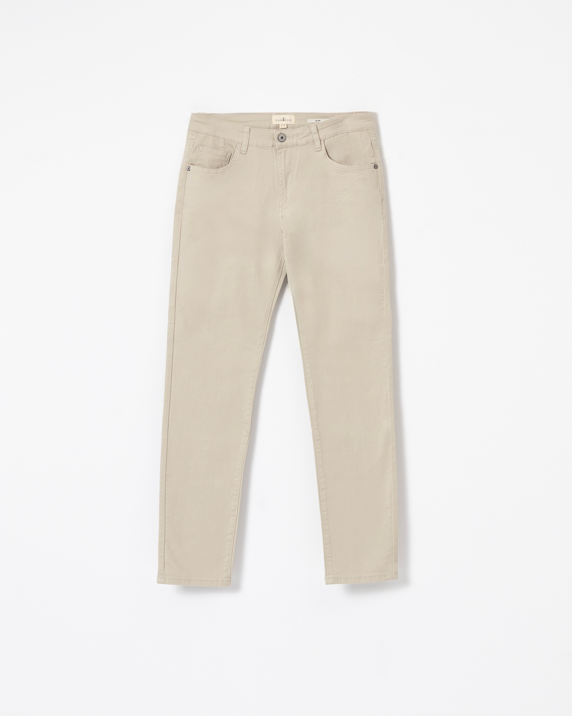 Calças Cinco Bolsos Algodão Slim Fit Pedra-5