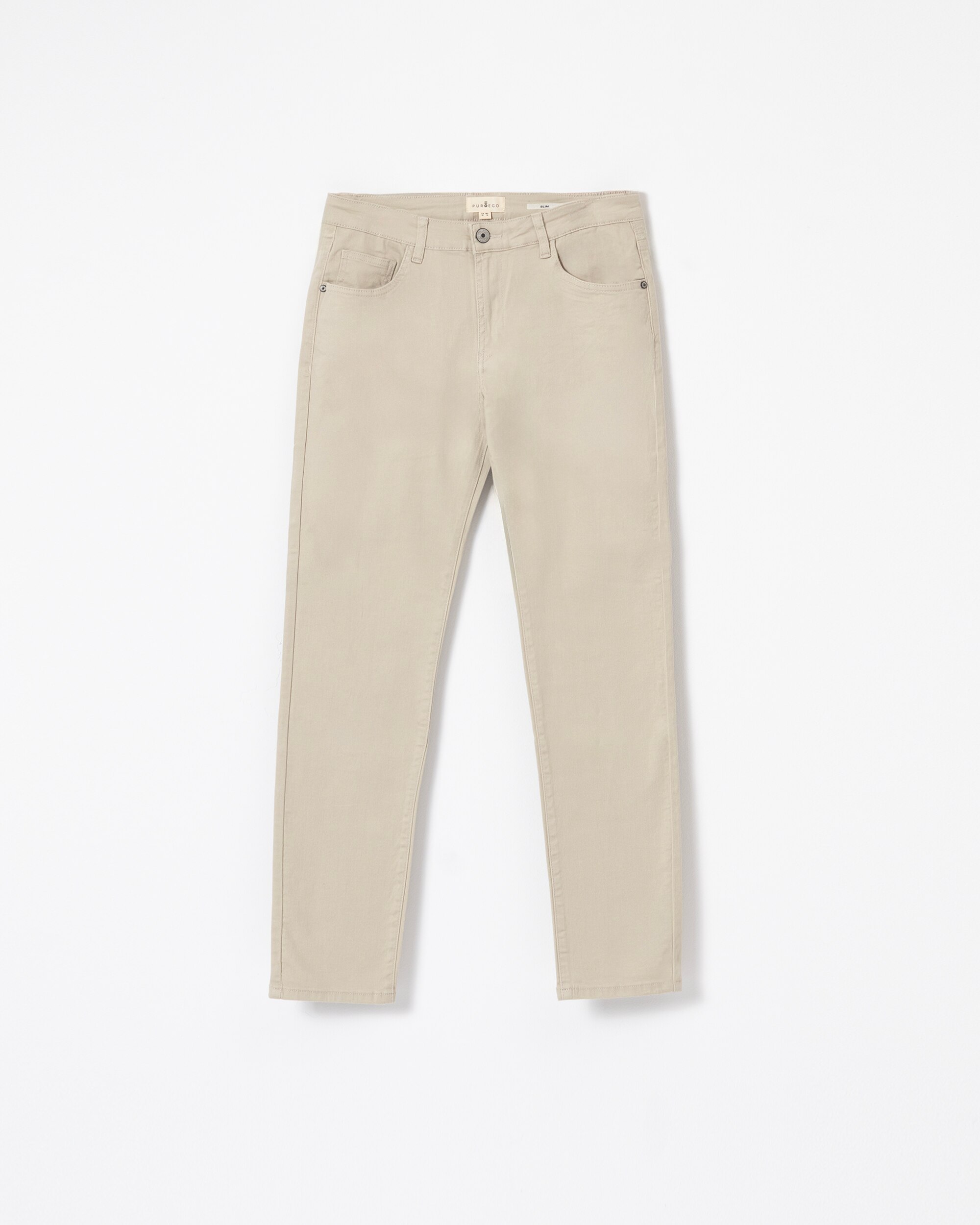 Calças Cinco Bolsos Algodão Slim Fit Pedra-5