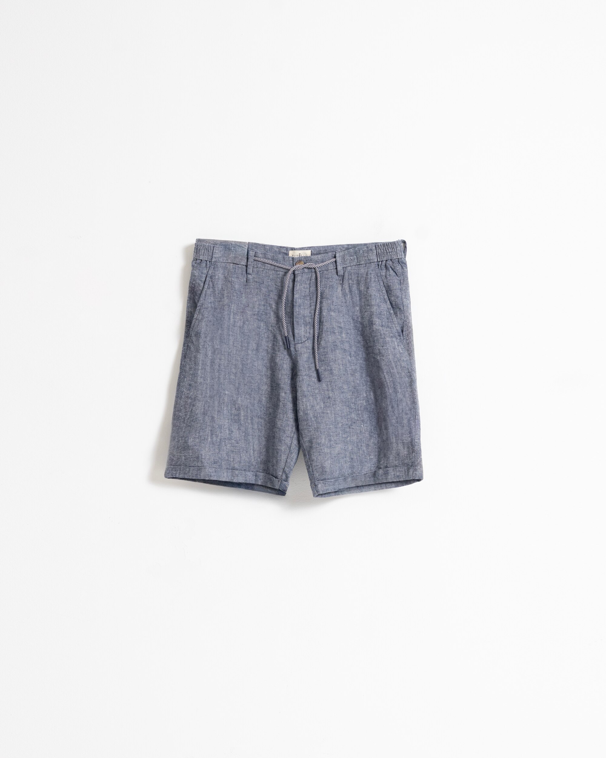 Bermuda Espiga em Linho Algodão Slim Fit Azul-5