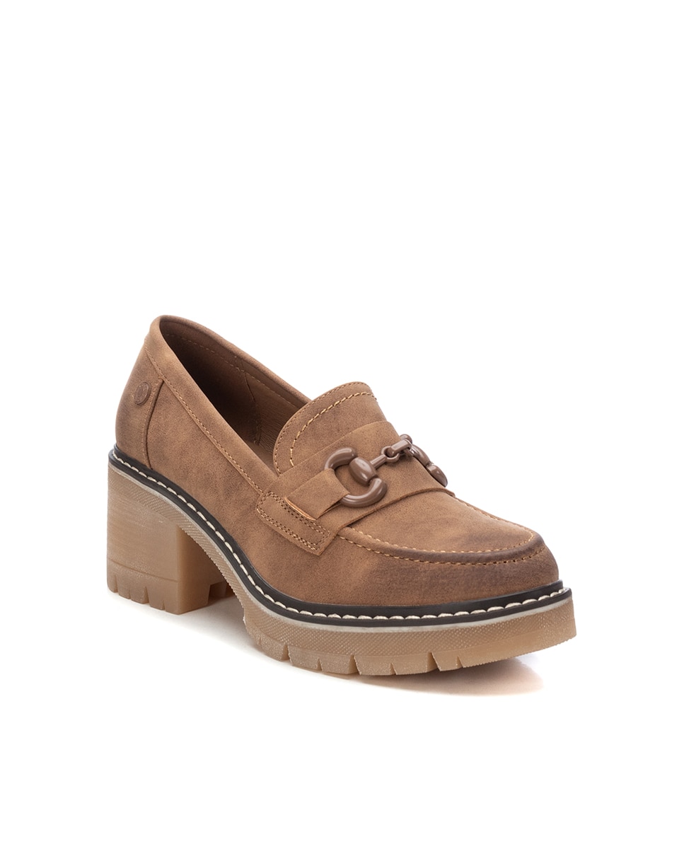 Mocassins de Salto com Fivela Decorativa Camel-3