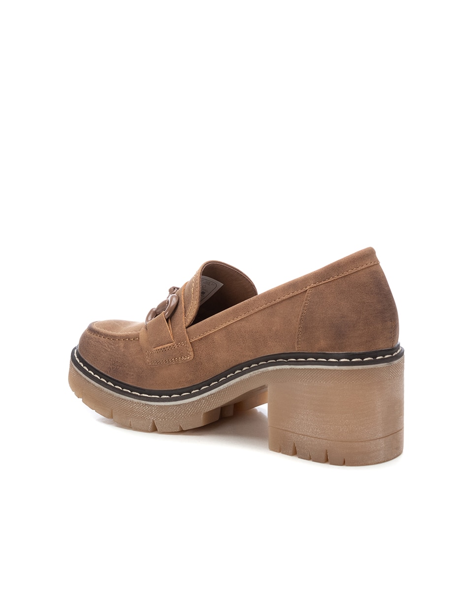 Mocassins de Salto com Fivela Decorativa Camel-4