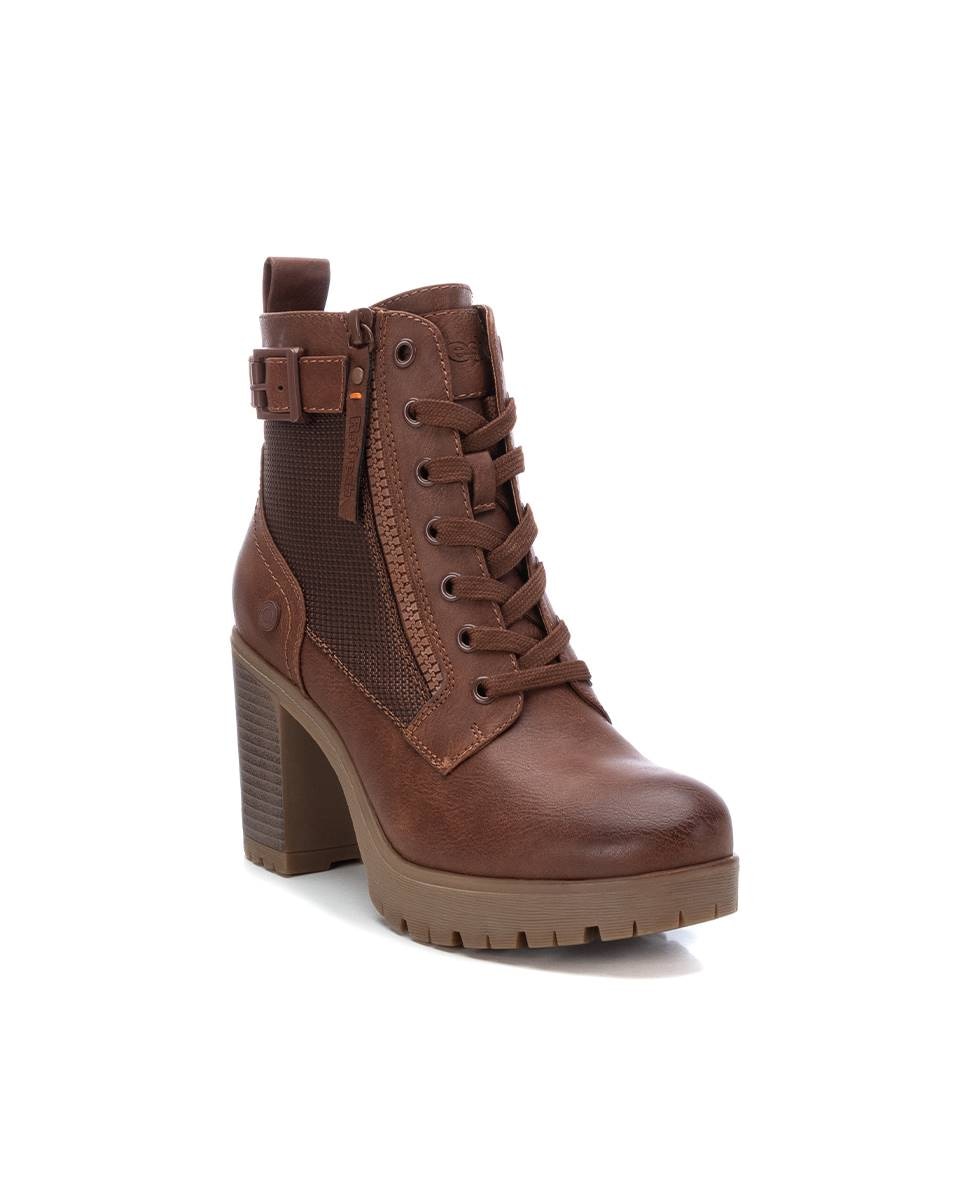 Botins com Atacadores e Tacão Alto Camel-3