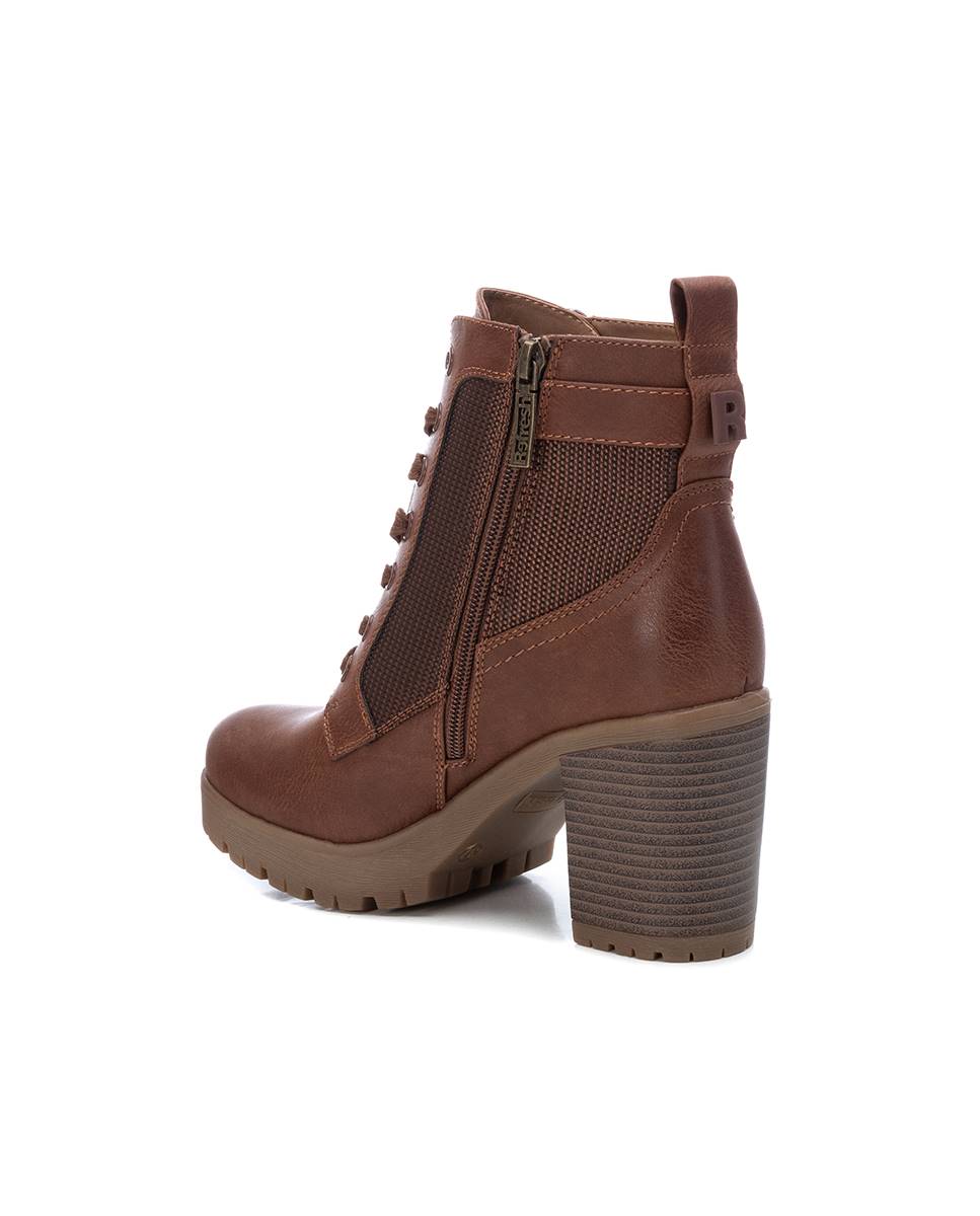 Botins com Atacadores e Tacão Alto Camel-4