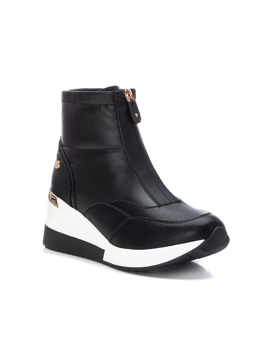 Botins Desportivos com Cunha e Fecho Zip Preto-3