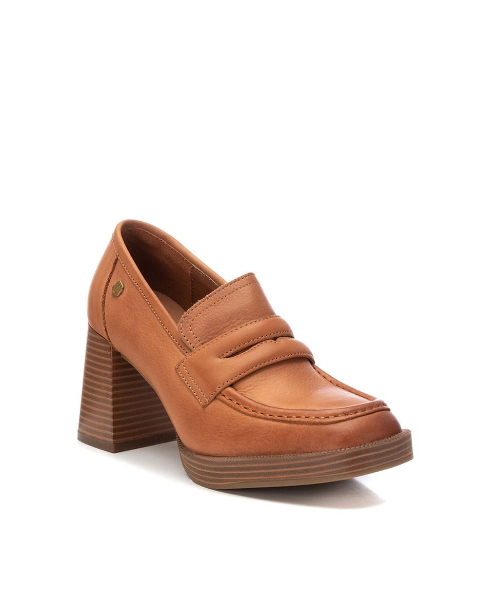 Mocassins com Plataforma de Pele Camel-2