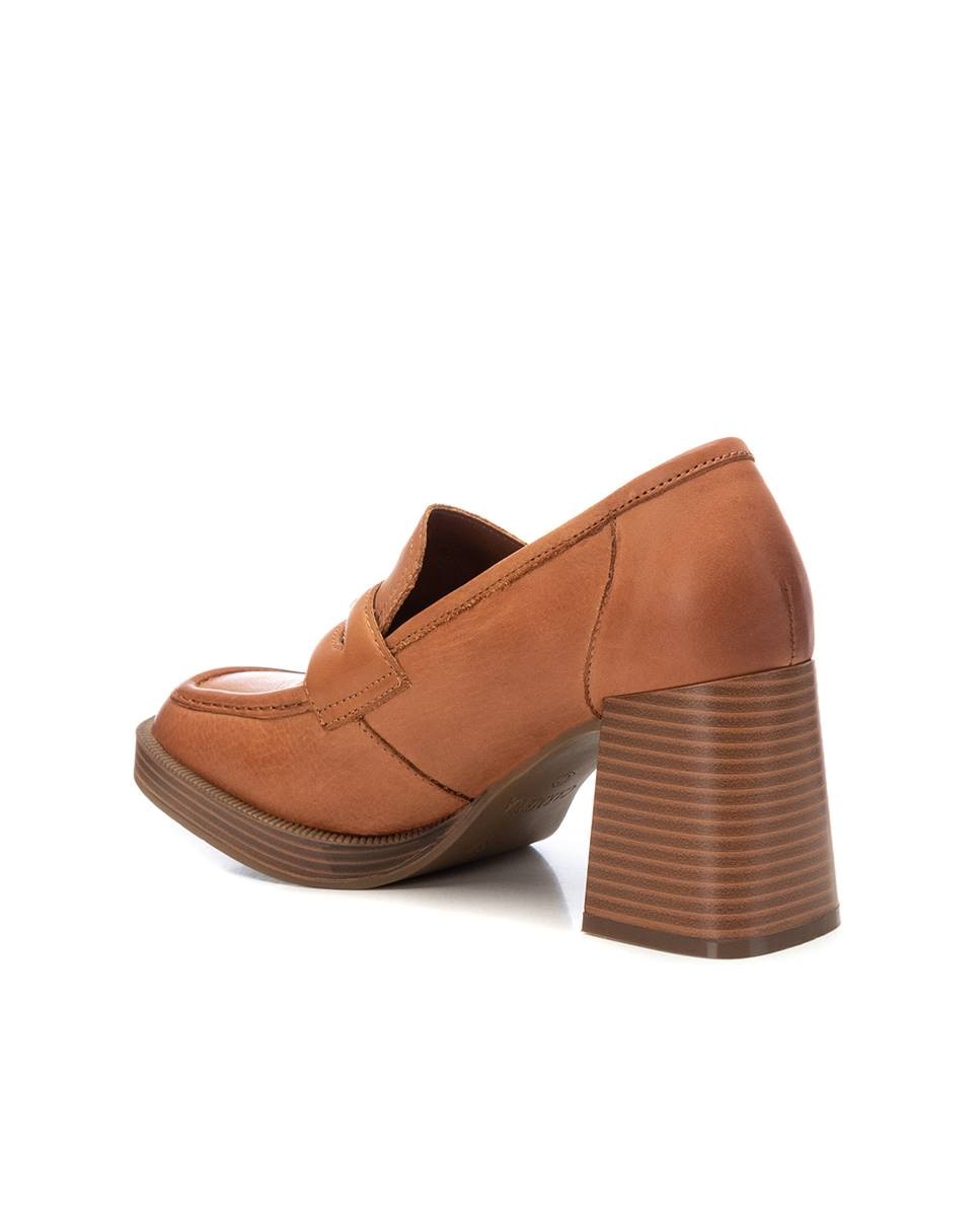 Mocassins com Plataforma de Pele Camel-3
