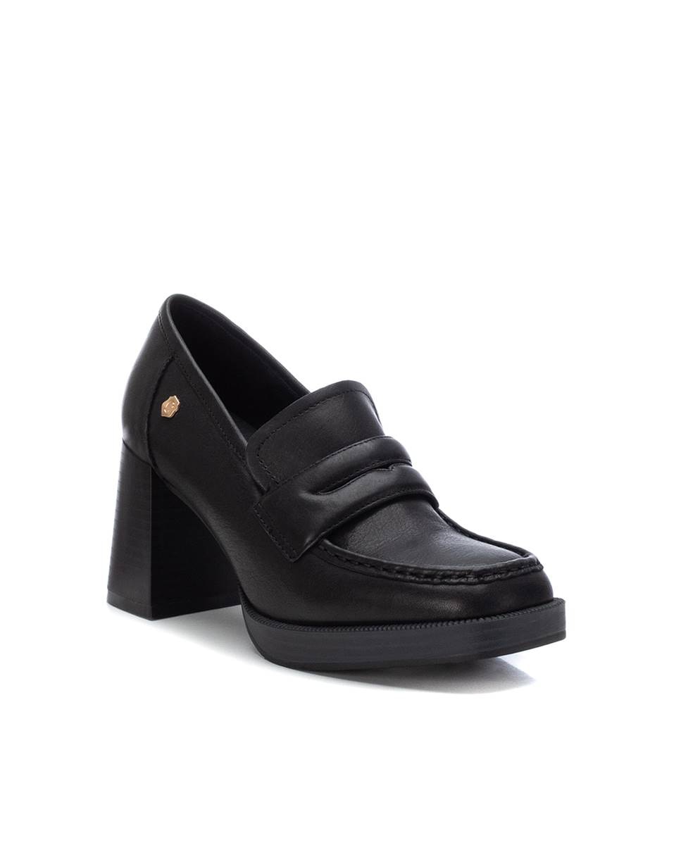 Mocassins com Plataforma de Pele Preto-3