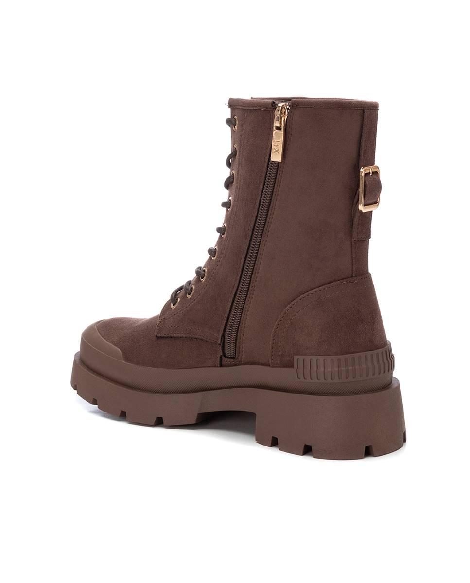 Botins Rasos com Cordões e Fecho Zip Lateral Castanho-escuro-3