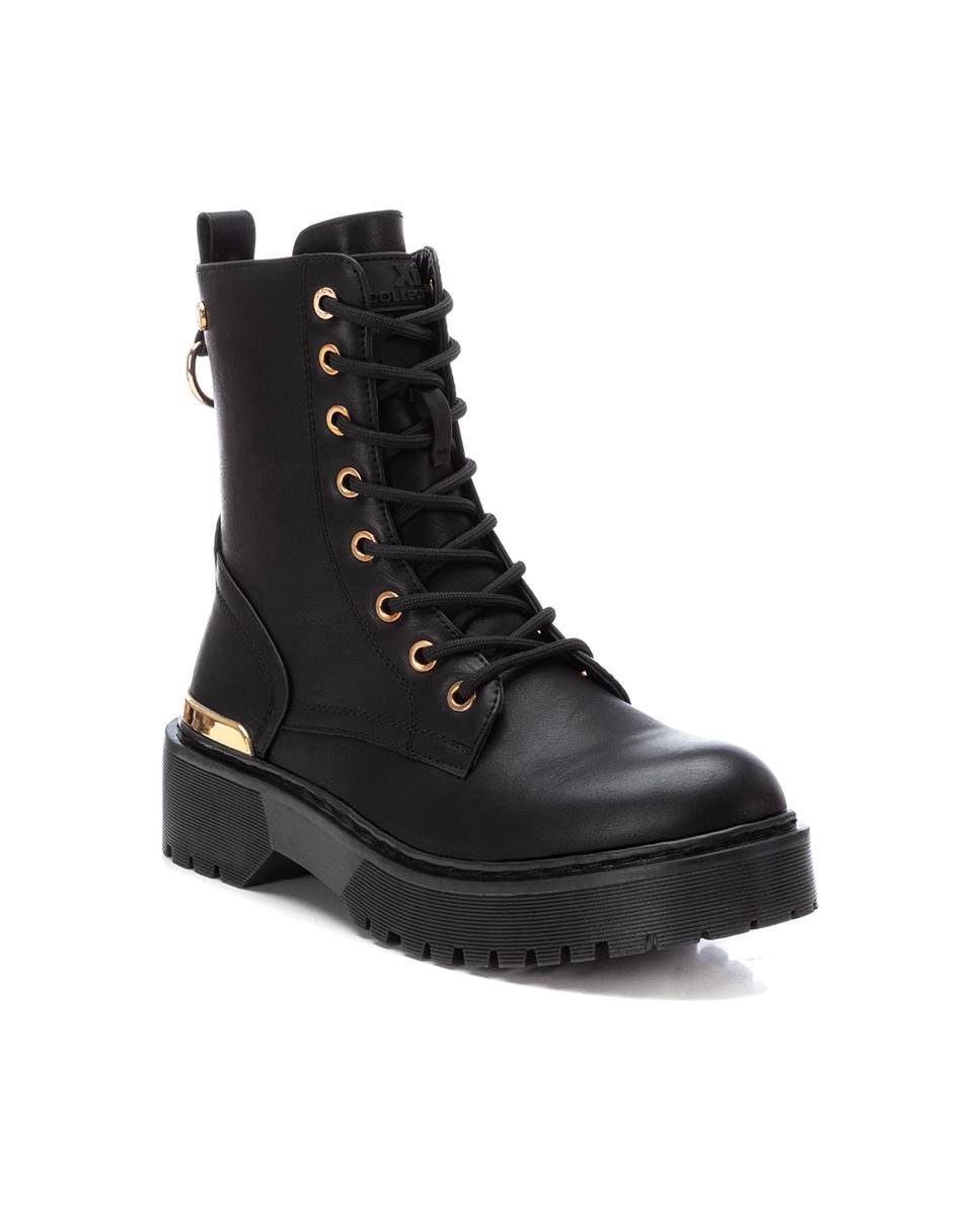 Botins com Atacadores e Fecho Zip Lateral Preto-3