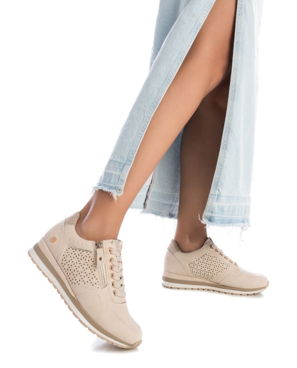 Sapatilhas Básicas com Fecho Zip Bege-2