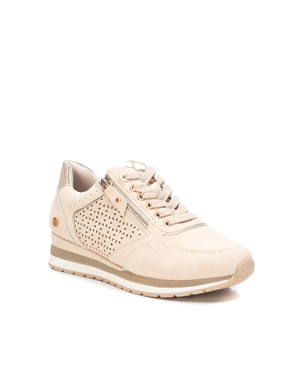 Sapatilhas Básicas com Fecho Zip Bege-3