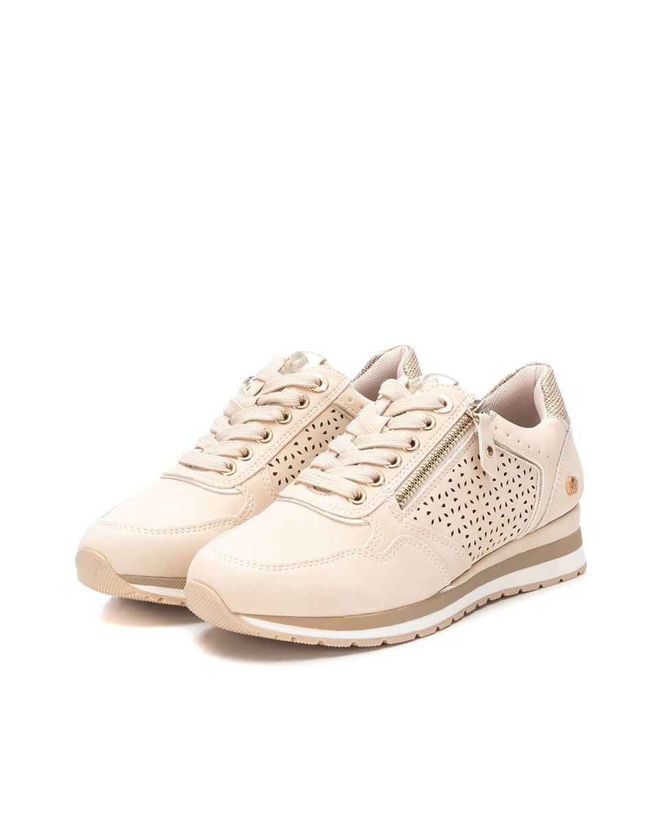 Sapatilhas Básicas com Fecho Zip Bege-5