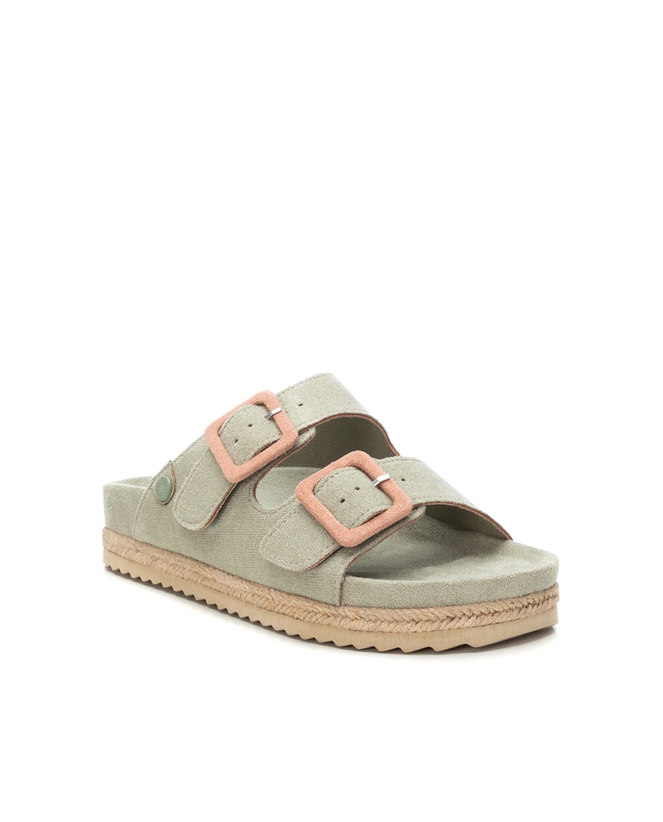 Sandálias Rasas com Fivelas Verde-3