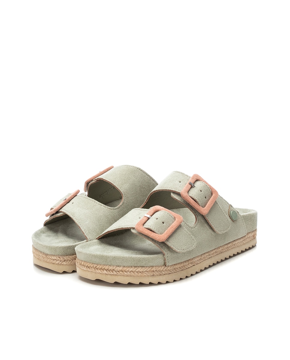 Sandálias Rasas com Fivelas Verde-5