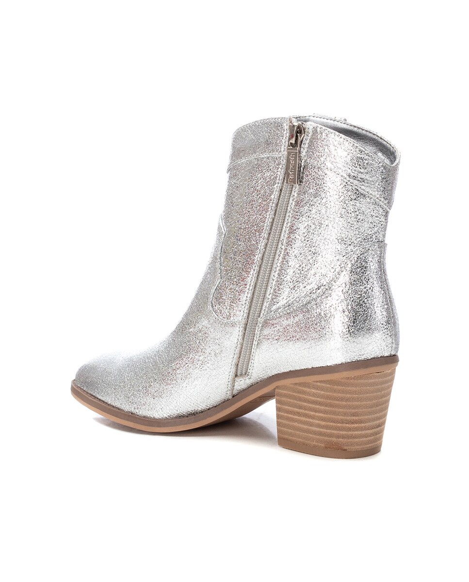 Botins Estilo Cowboy com Salto e Fecho Zip Lateral Prateado-3