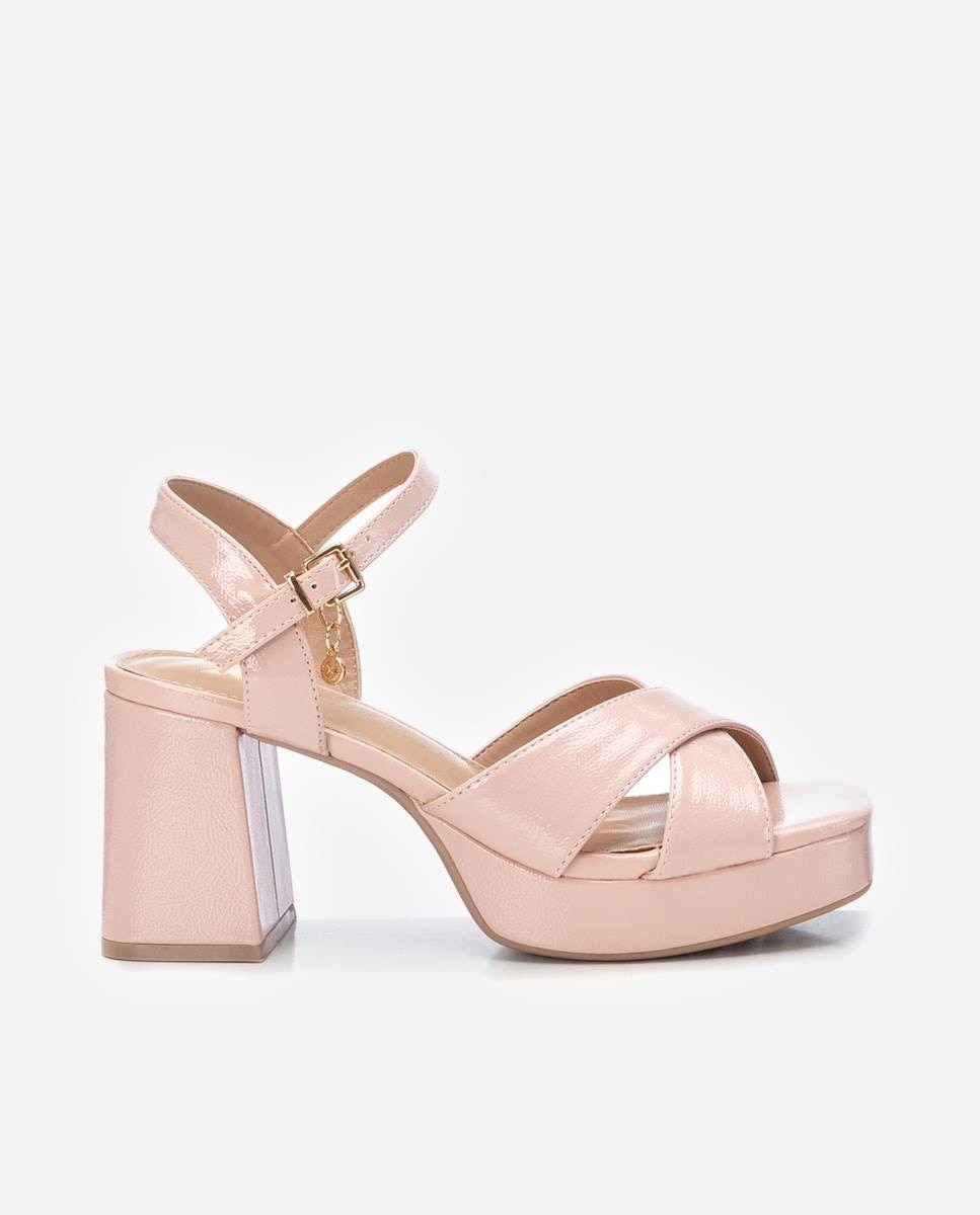 Sandálias de Salto com Fecho de Fivela Rosa-claro-1