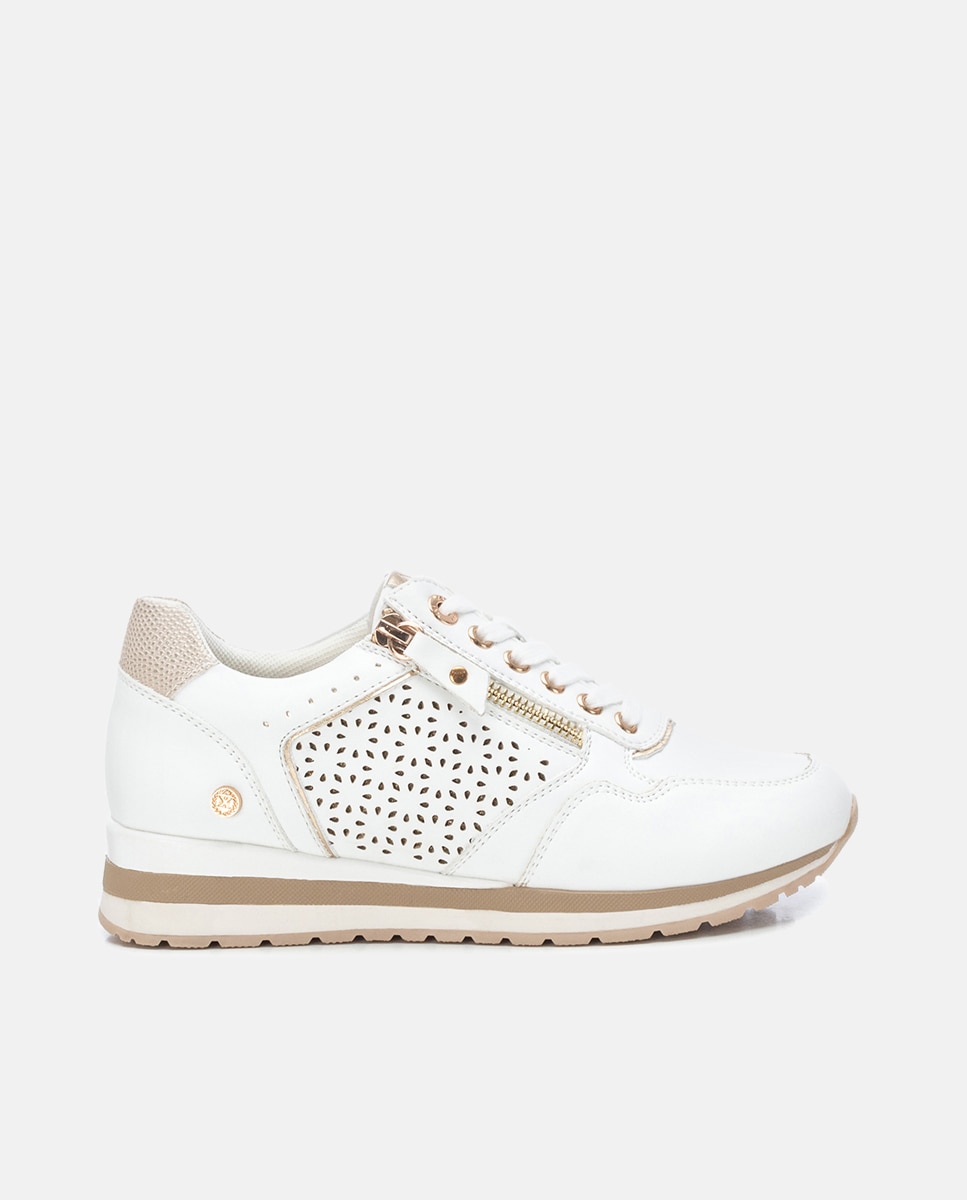 Sapatilhas Básicas com Fecho Zip Branco-1