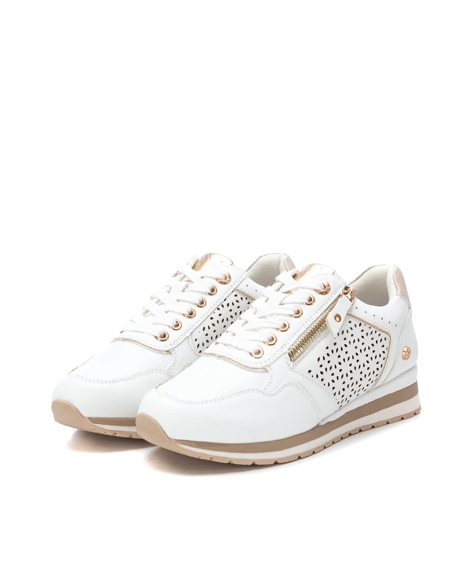 Sapatilhas Básicas com Fecho Zip Branco-5