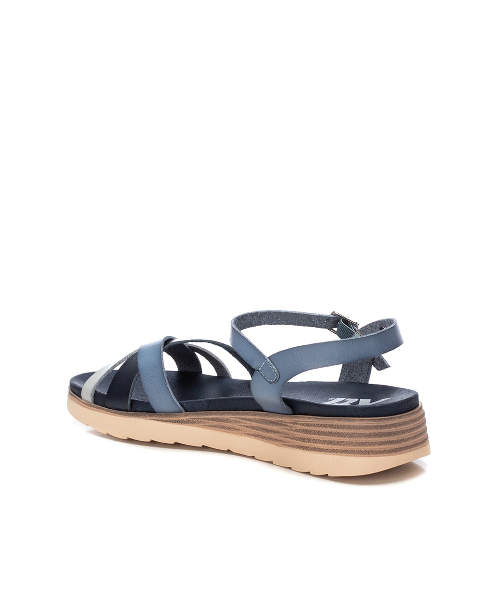 Sandálias de Cunha com Fecho de Fivela Azul / Branco-4