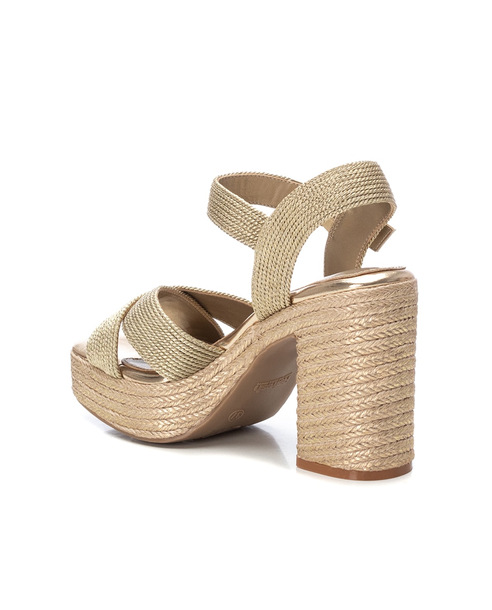 Sandálias de Salto com Fecho de Fivela Dourado-4