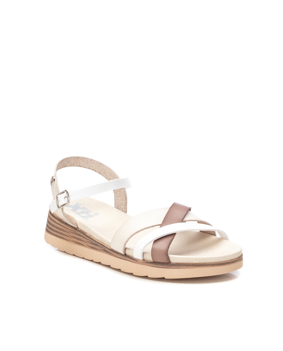 Sandálias de Cunha com Fecho de Fivela Branco / Castanho-3