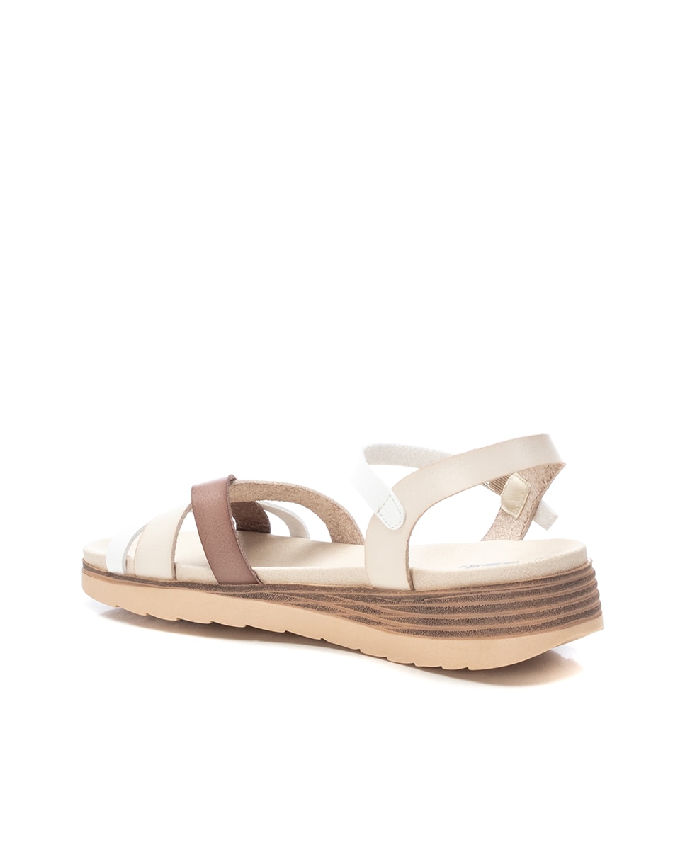 Sandálias de Cunha com Fecho de Fivela Branco / Castanho-4