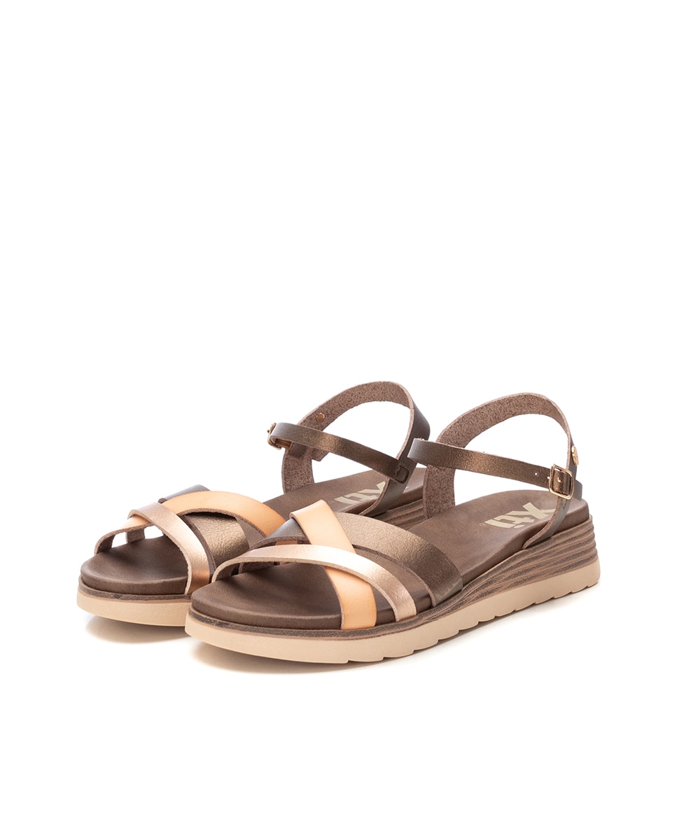 Sandálias de Cunha com Fecho de Fivela Castanho / Laranja-5