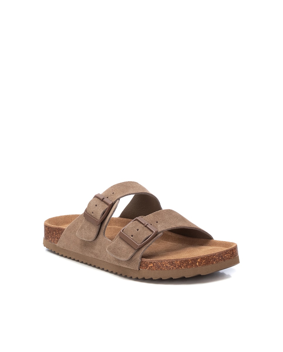 Chinelos com Pala Dupla e Palmilha de Pele Castanho-claro-2