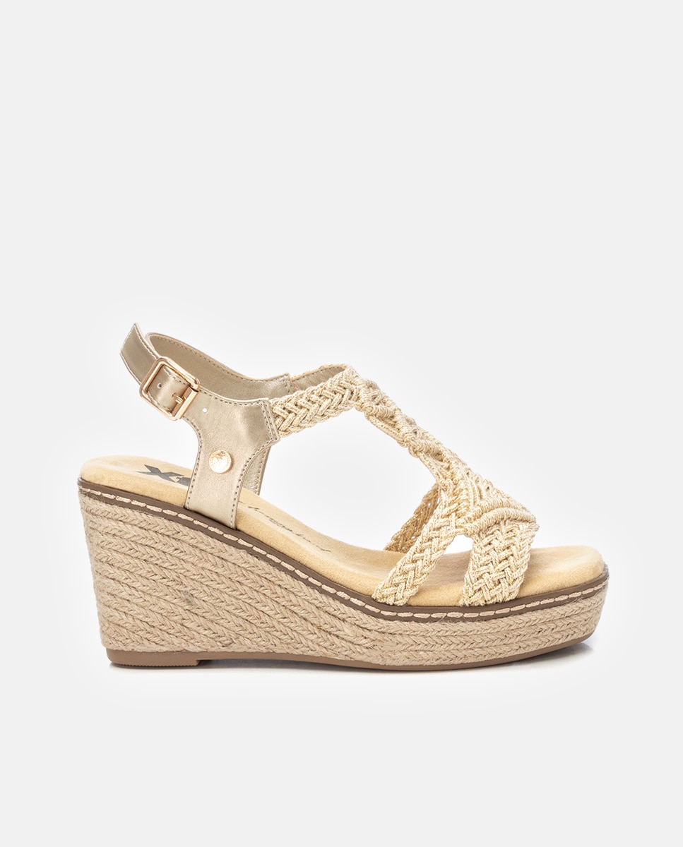 Alpercatas de Cunha com Fecho de Fivela Bege / Castanho-1