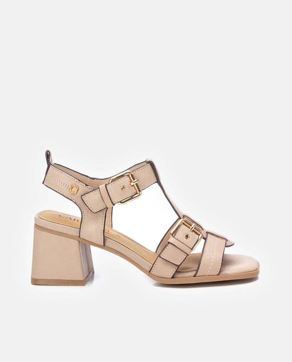 Imagem 0 de Sandálias de Salto em Pele com Fecho de Fivela