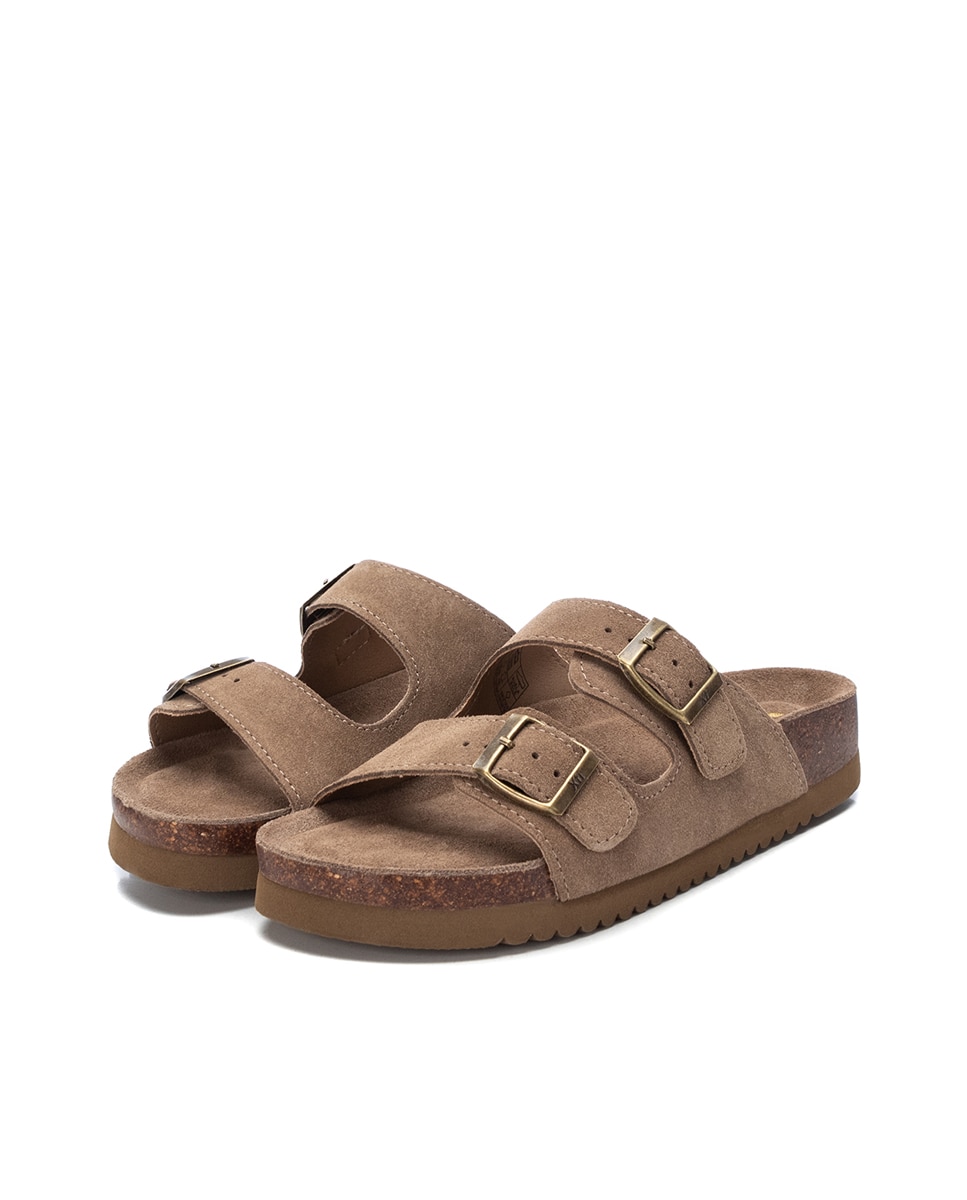 Sandálias Rasas de Pele Castanho-4